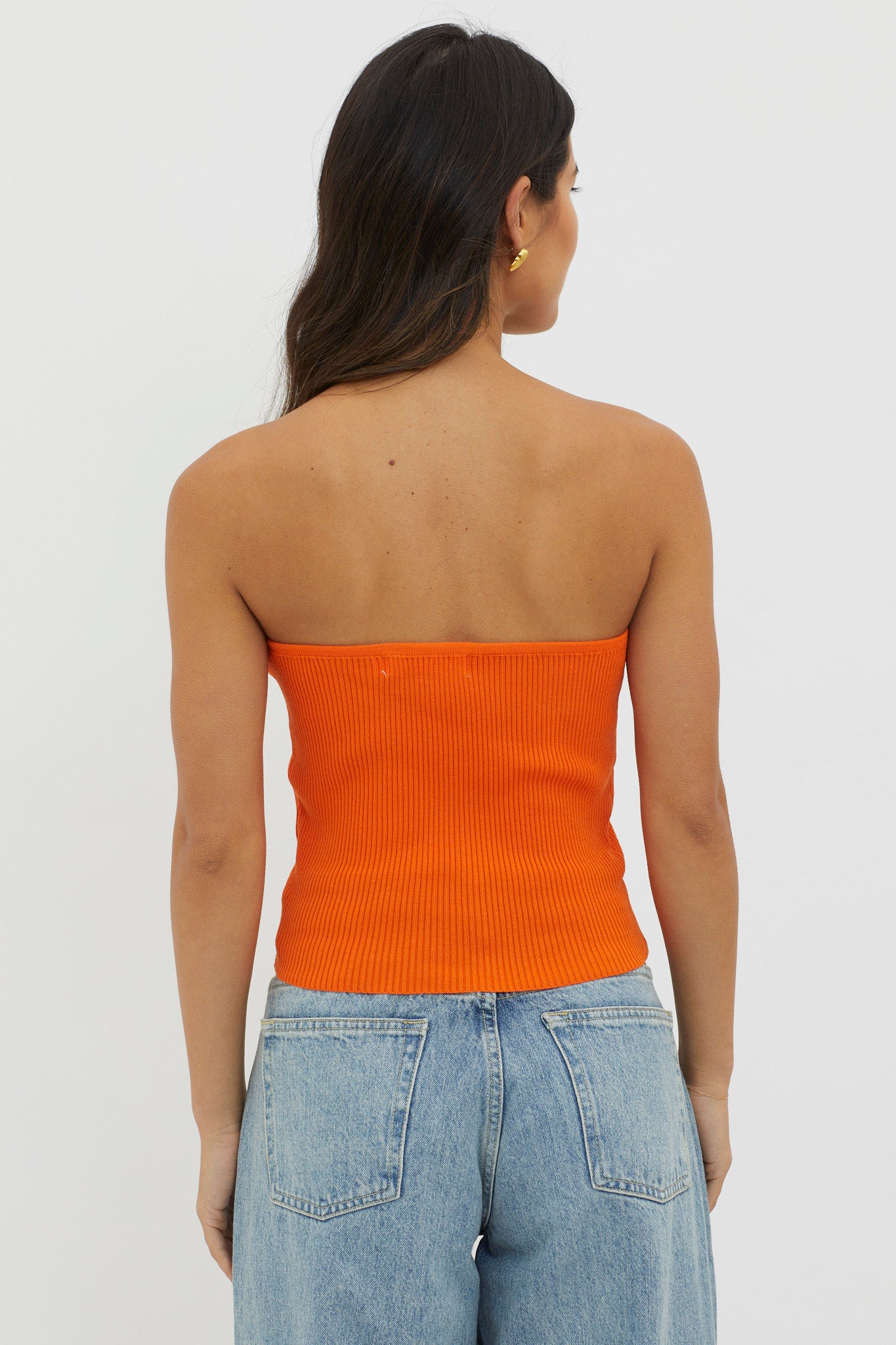 Flora Strapless Knit Top Orange-Maymioy