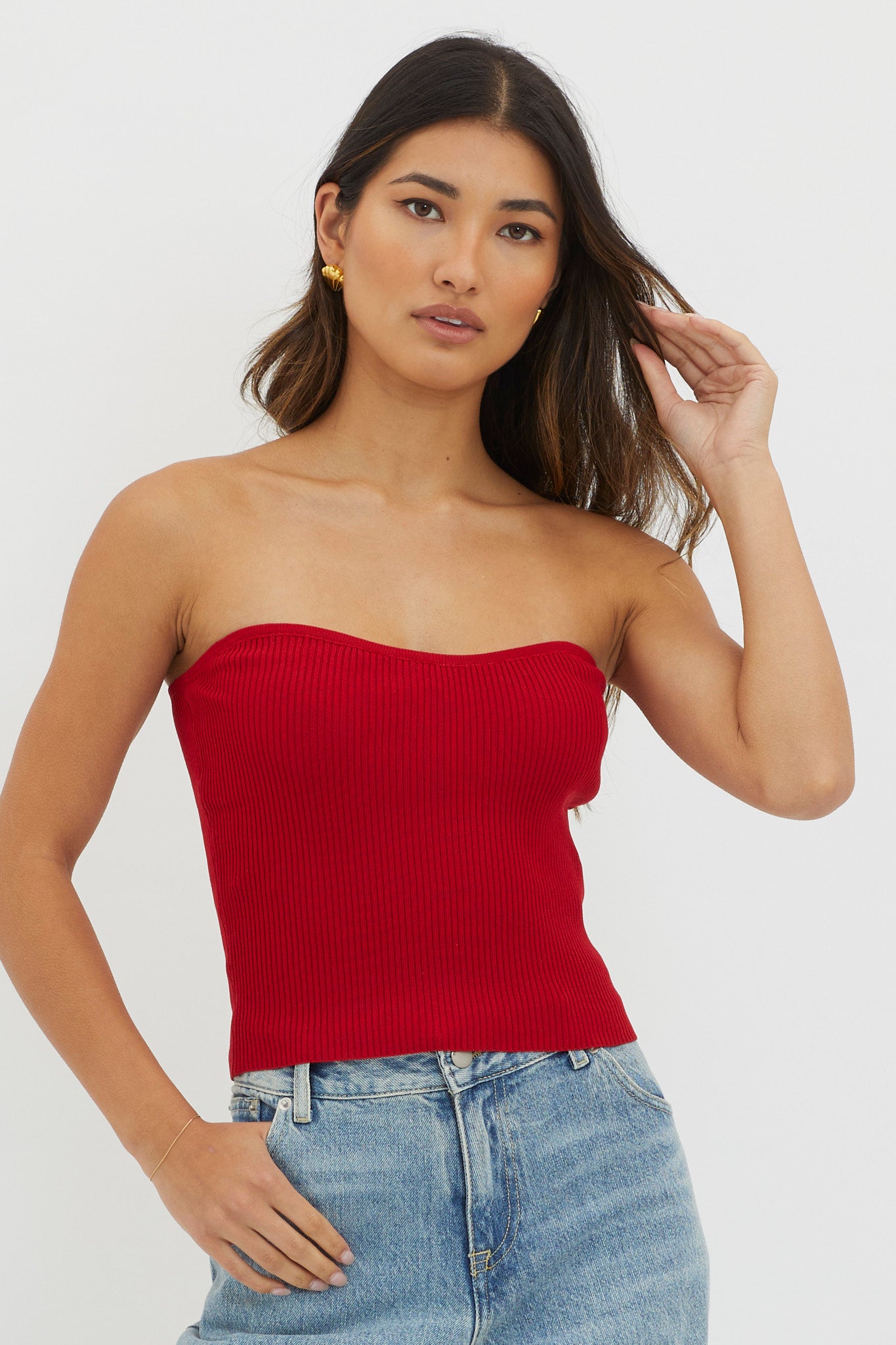 Flora Strapless Knit Top Wine-Maymioy