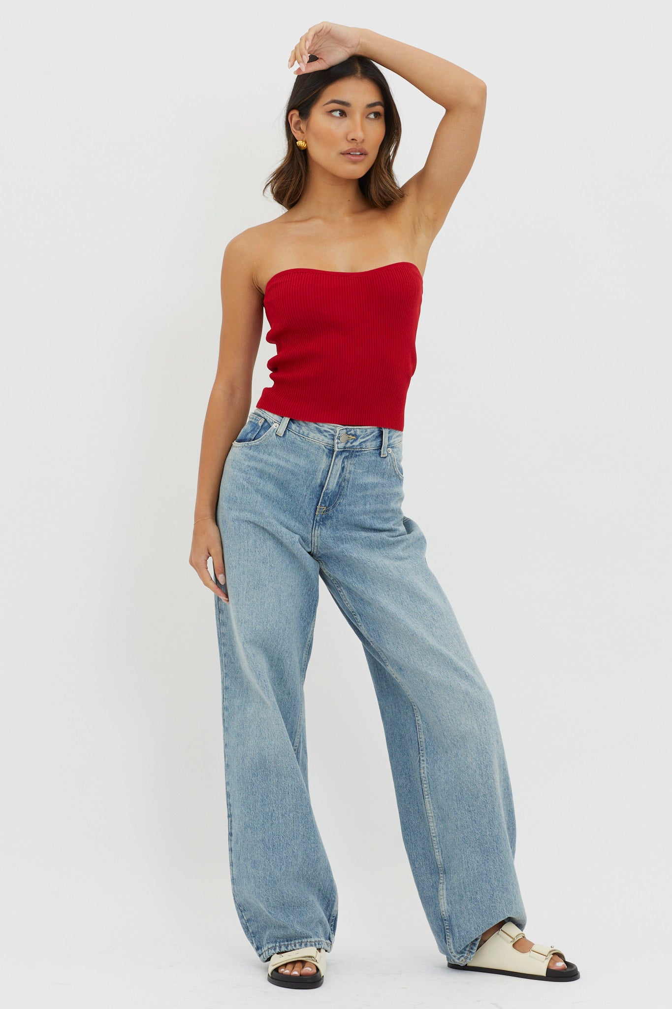Flora Strapless Knit Top Wine-Maymioy
