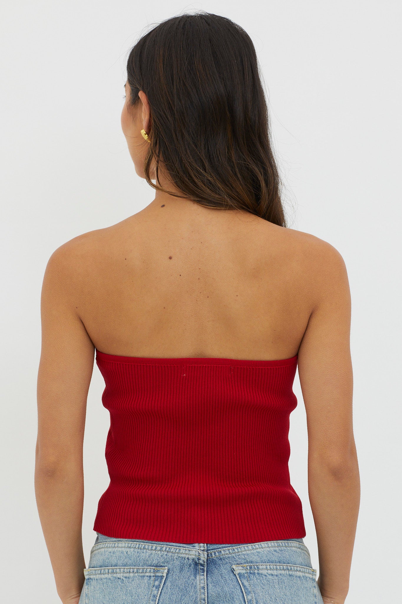 Flora Strapless Knit Top Wine-Maymioy