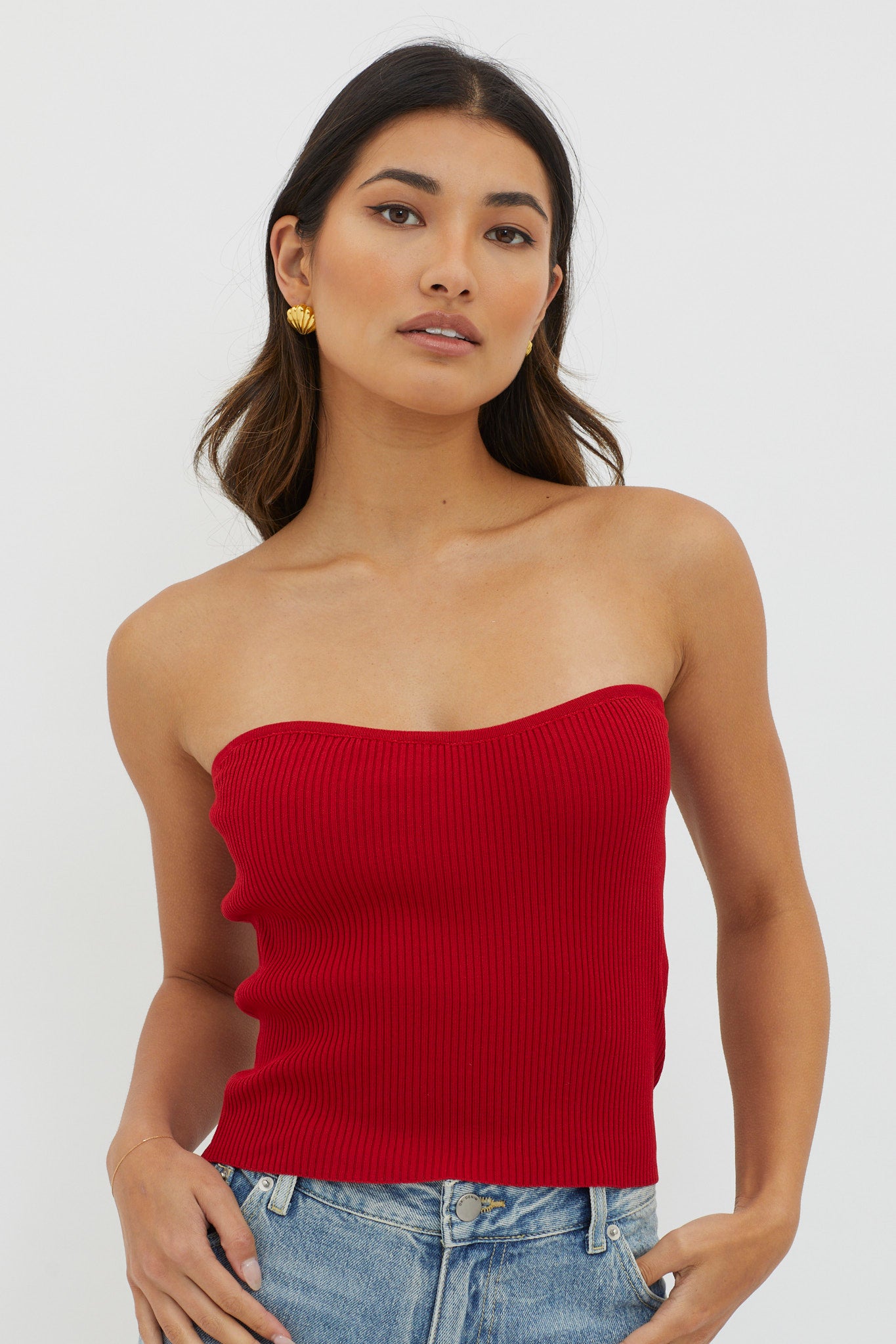 Flora Strapless Knit Top Wine-Maymioy
