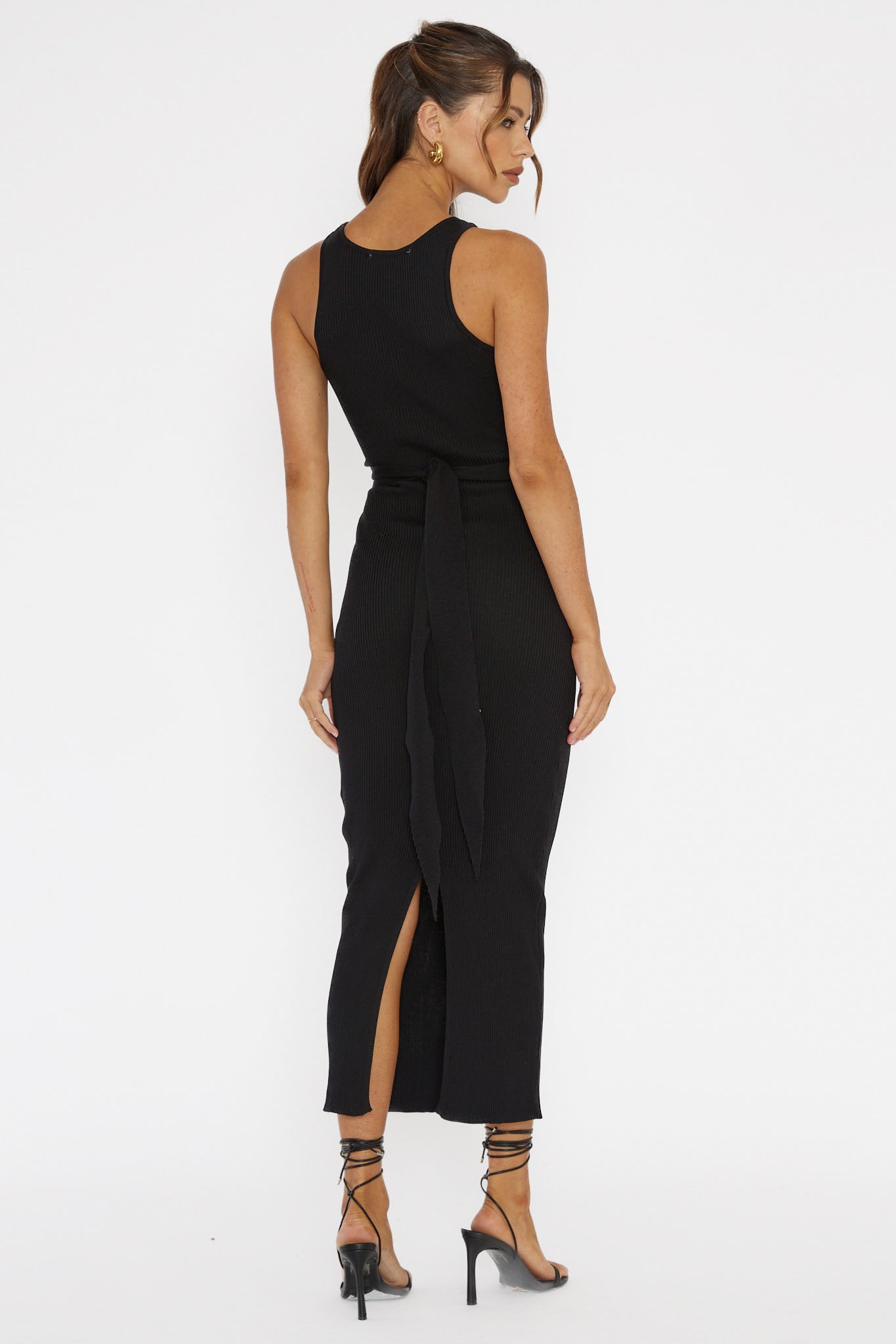 Charmed Me Ribbed Knit Midi Dress Black-Maymioy