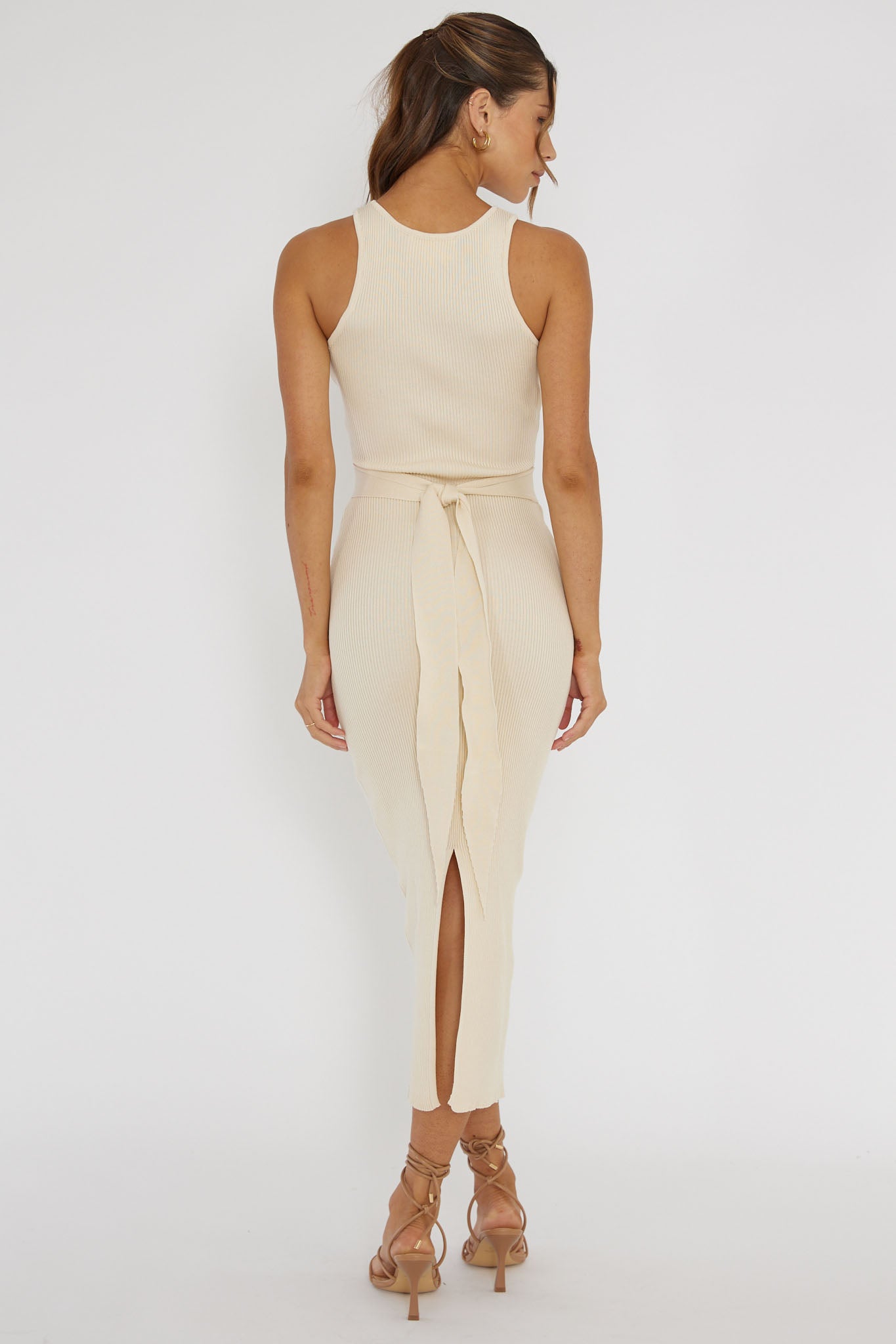 Charmed Me Ribbed Knit Midi Dress Cream-Maymioy