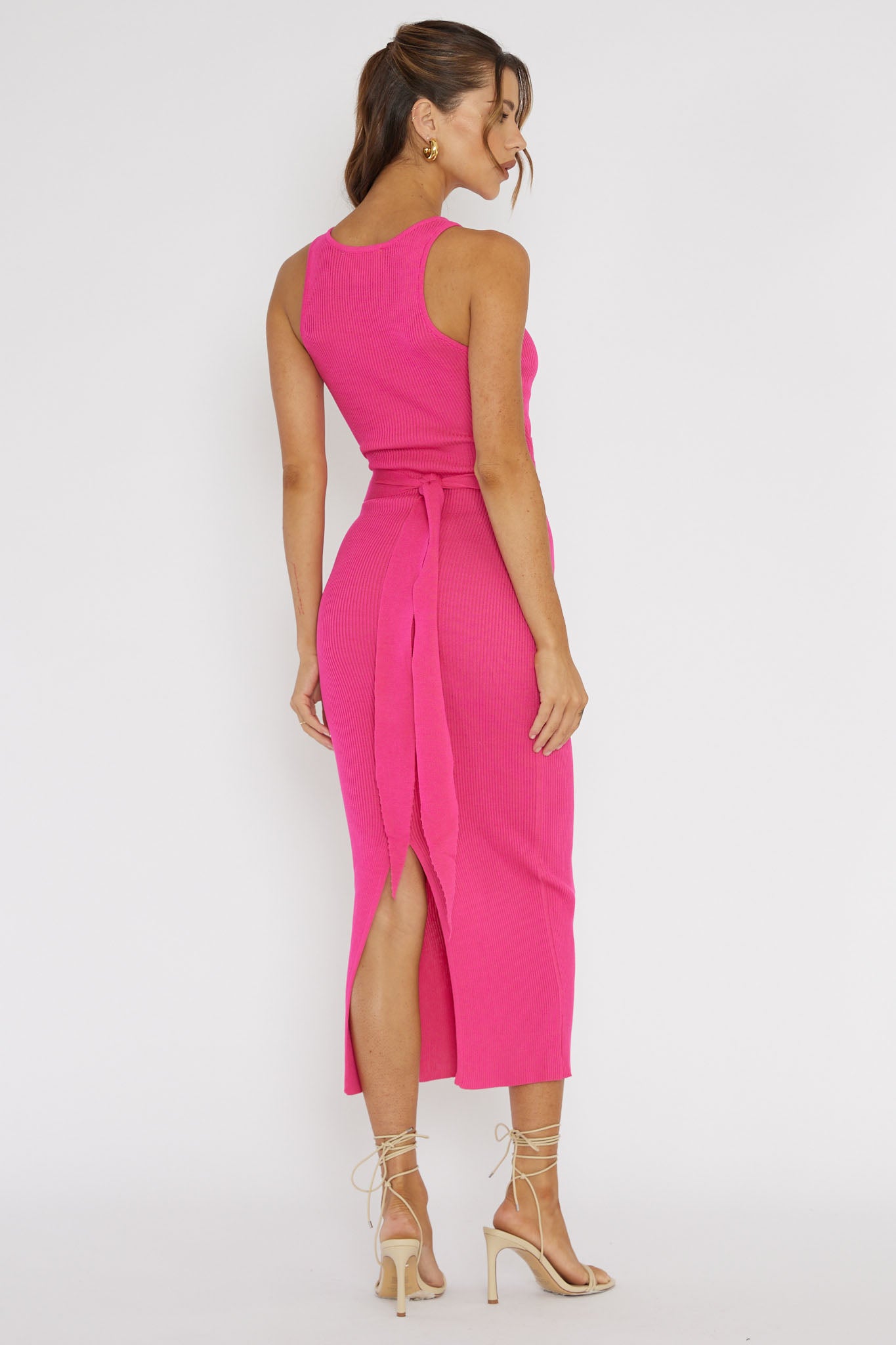 Charmed Me Ribbed Knit Midi Dress Hot Pink-Maymioy