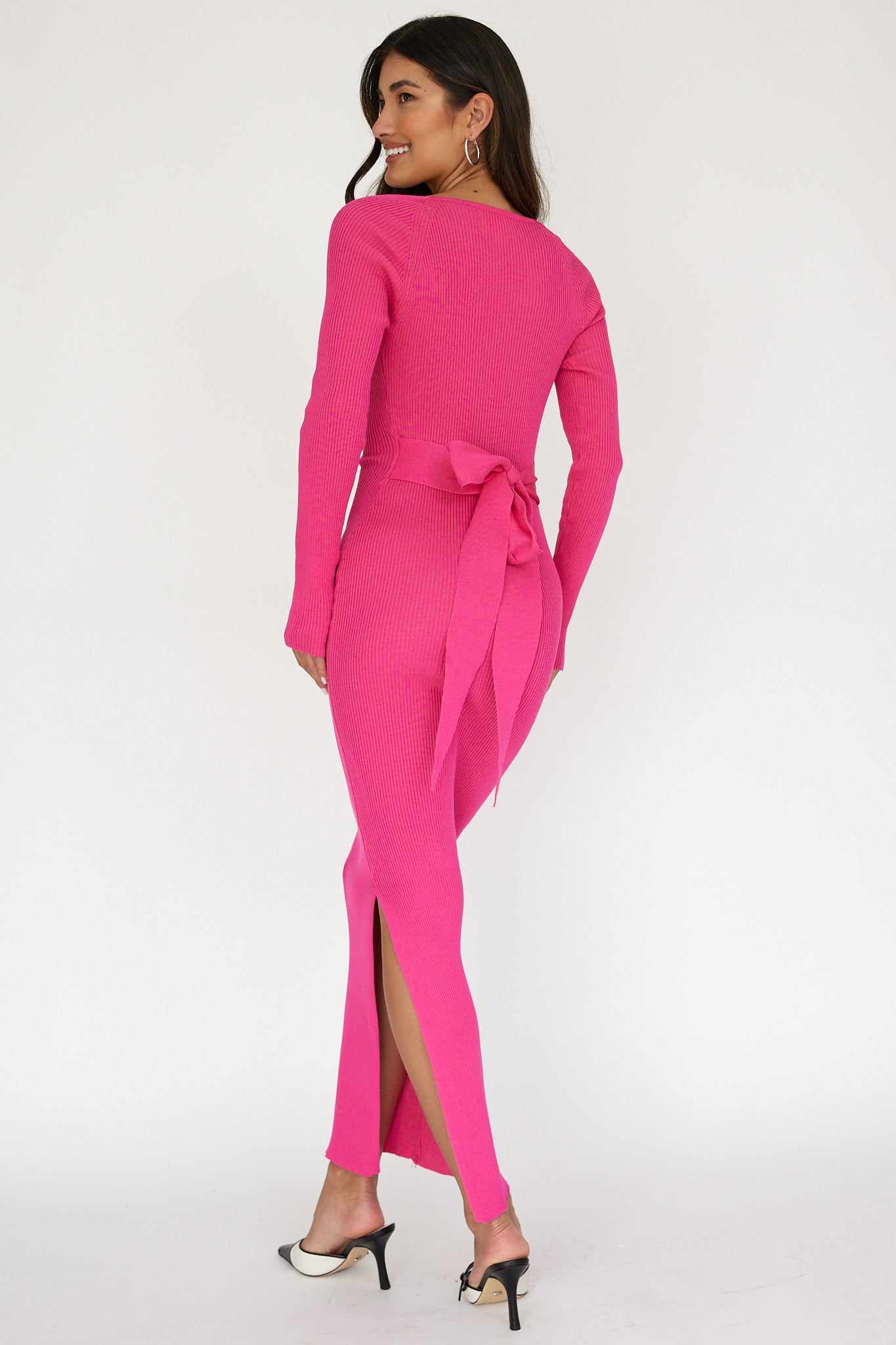 Twilight Moments Long Sleeve Knit Dress Hot Pink-Maymioy