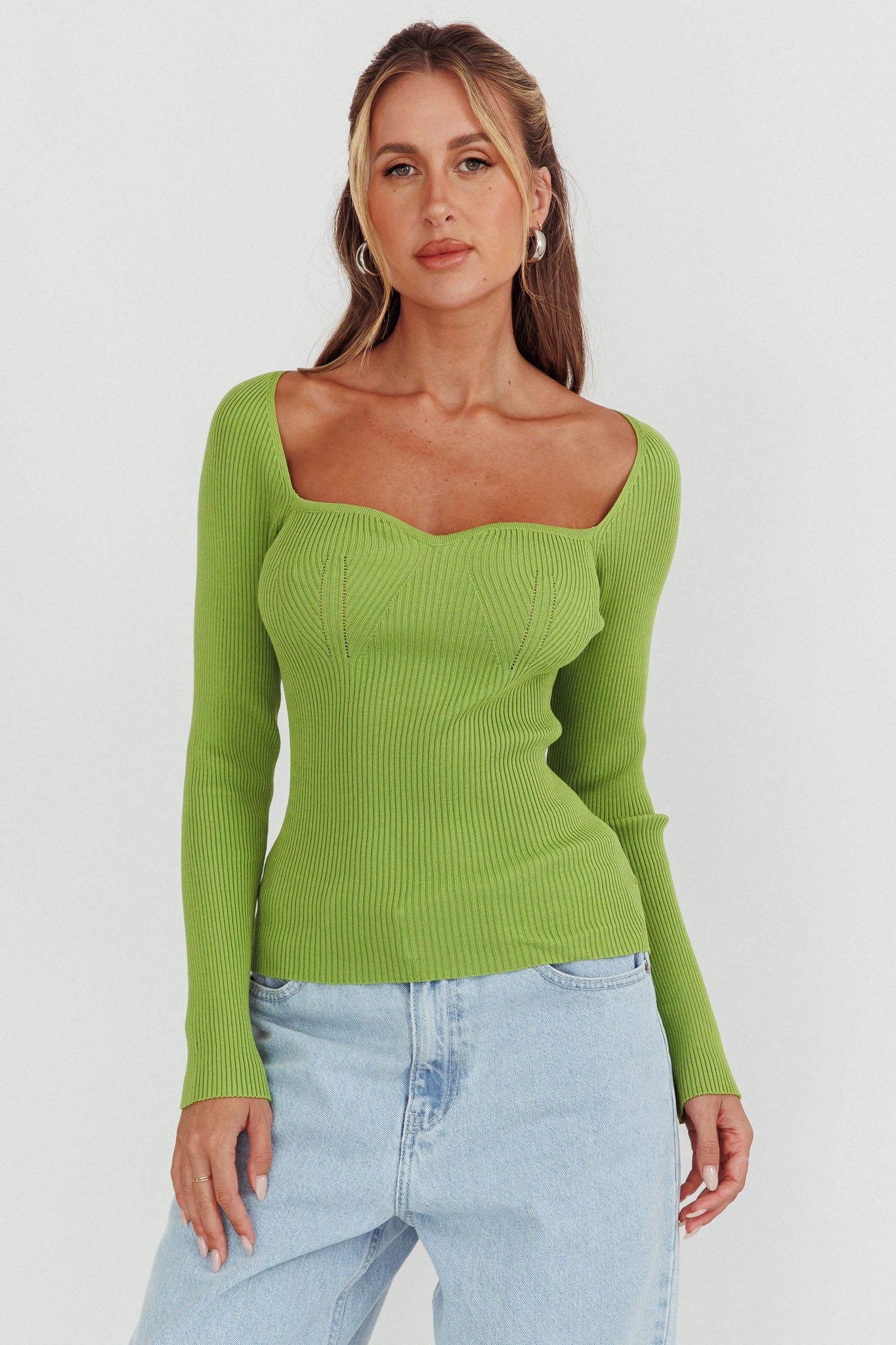 Switch Focus Long Sleeve Knit Top Matcha-Maymioy