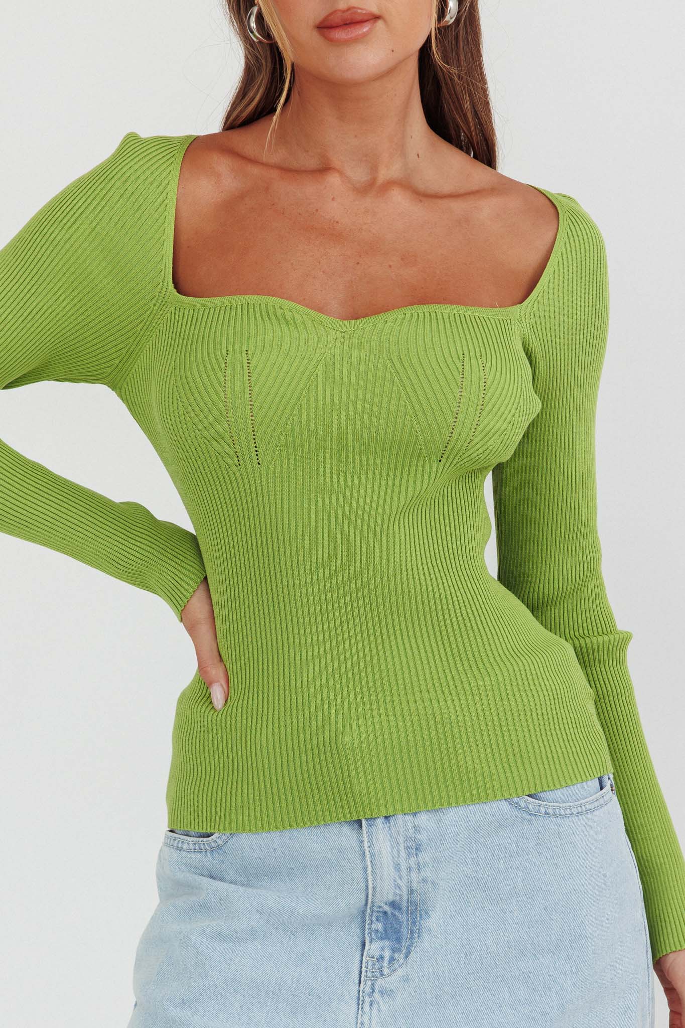 Switch Focus Long Sleeve Knit Top Matcha-Maymioy