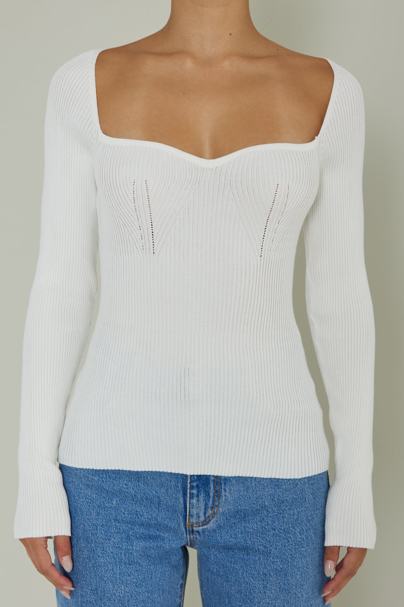 Switch Focus Long Sleeve Knit Top White-Maymioy