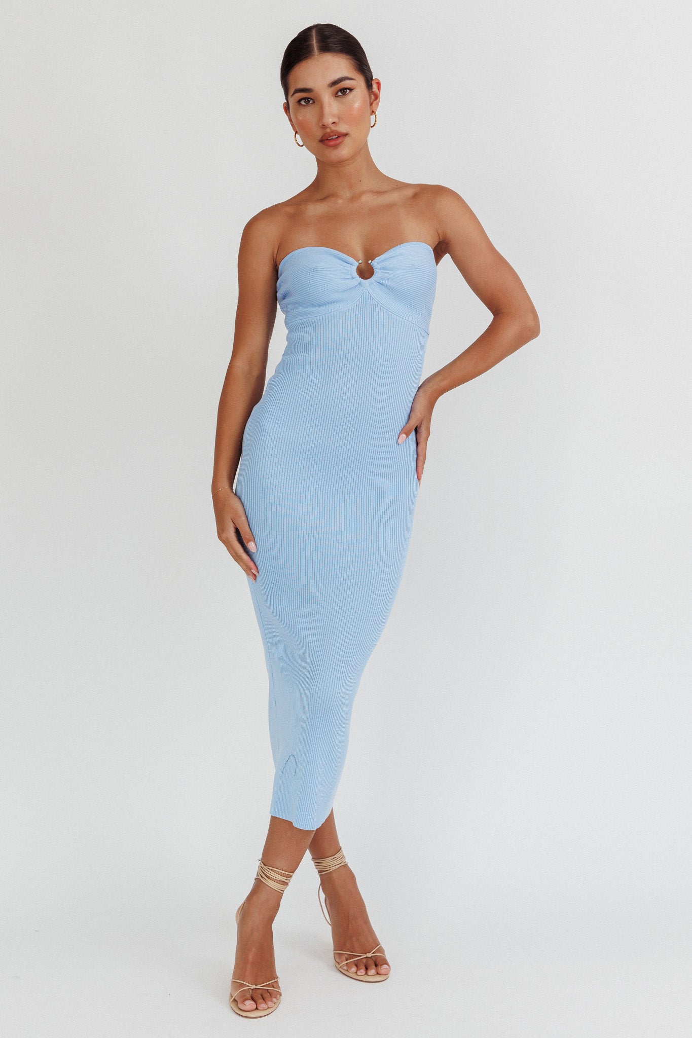 Real Talk Sweetheart Neckline Midi Dress Blue-Maymioy