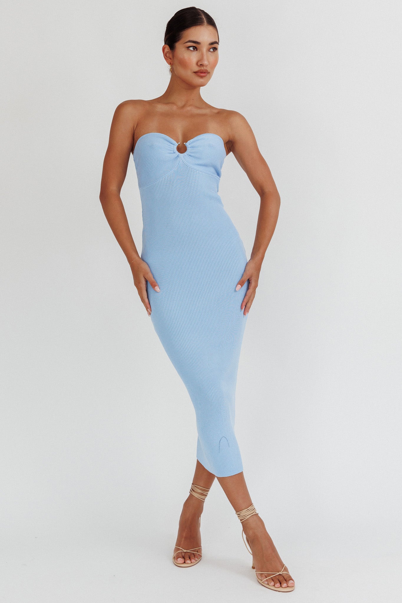 Real Talk Sweetheart Neckline Midi Dress Blue-Maymioy