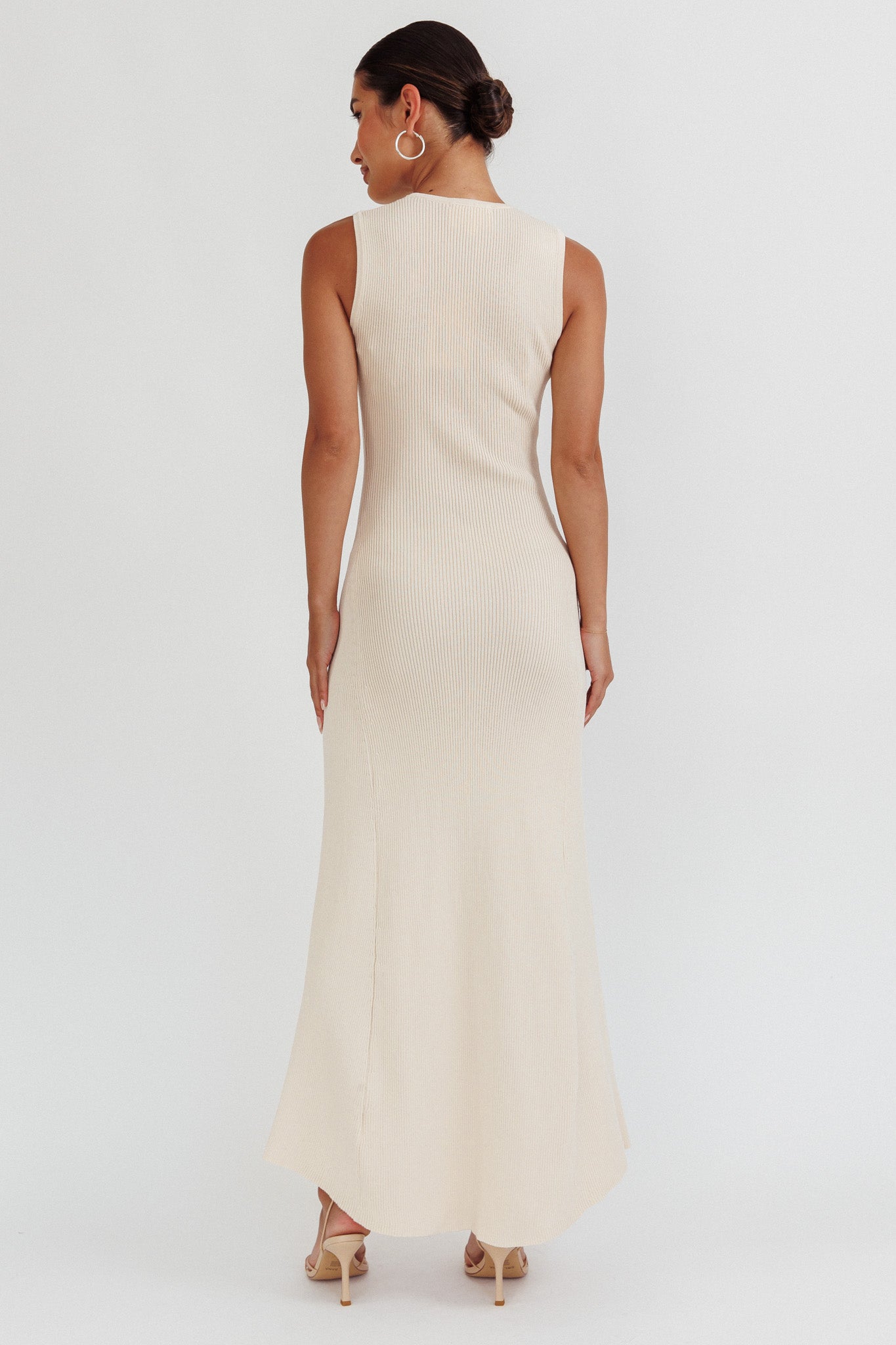 Braylee Sleeveless Ribbed Knit Maxi Dress Cream-Maymioy