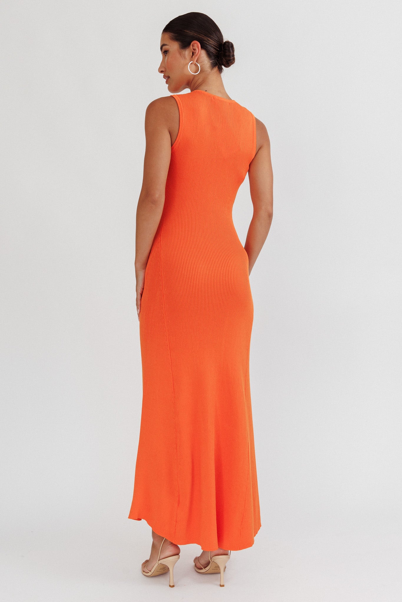 Braylee Sleeveless Ribbed Knit Maxi Dress Orange-Maymioy