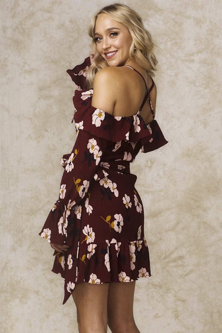 Carly Floral Wrap Dress Wine-Maymioy