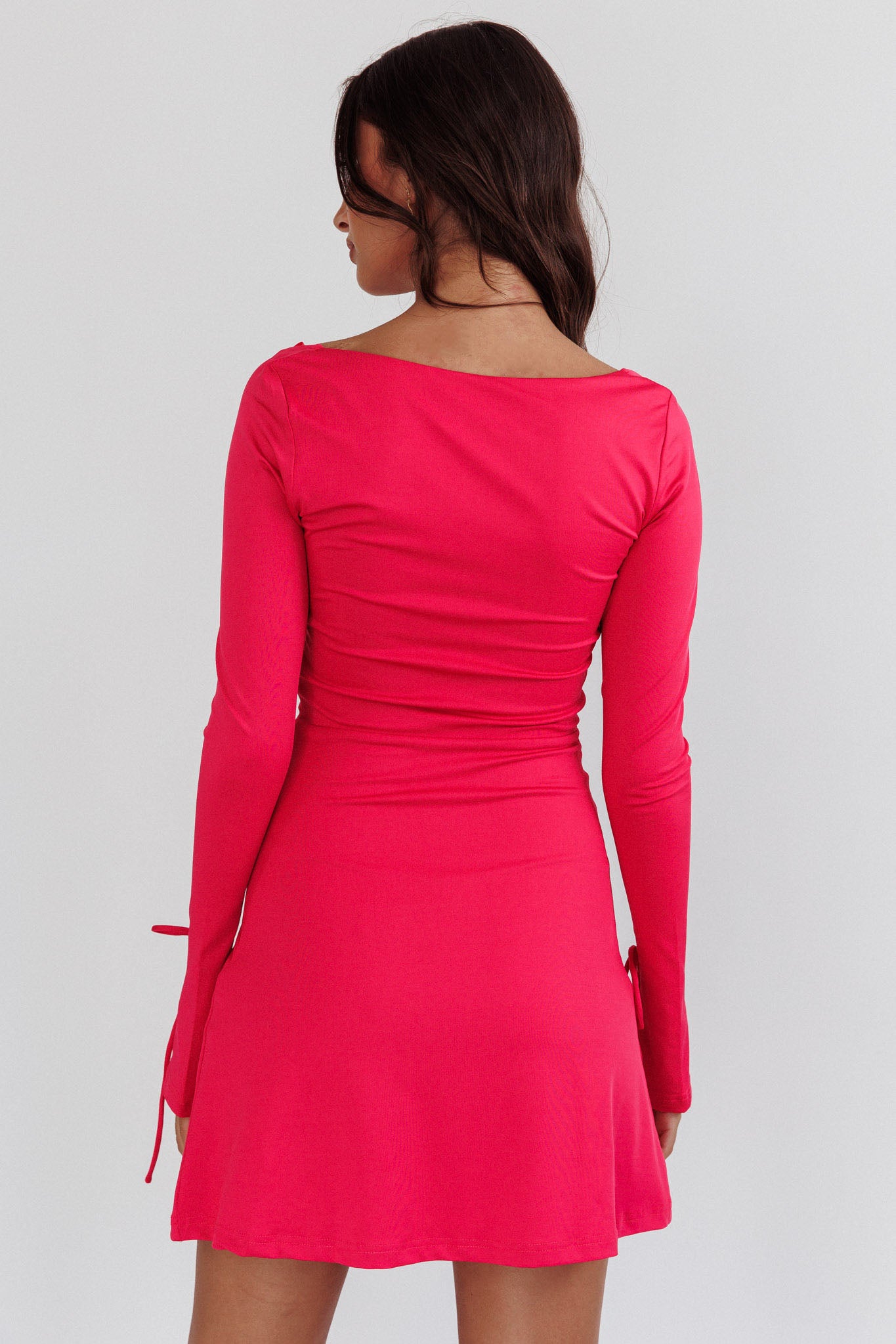 Safe Keeping Long Sleeve Mini Dress Hot Pink-Maymioy