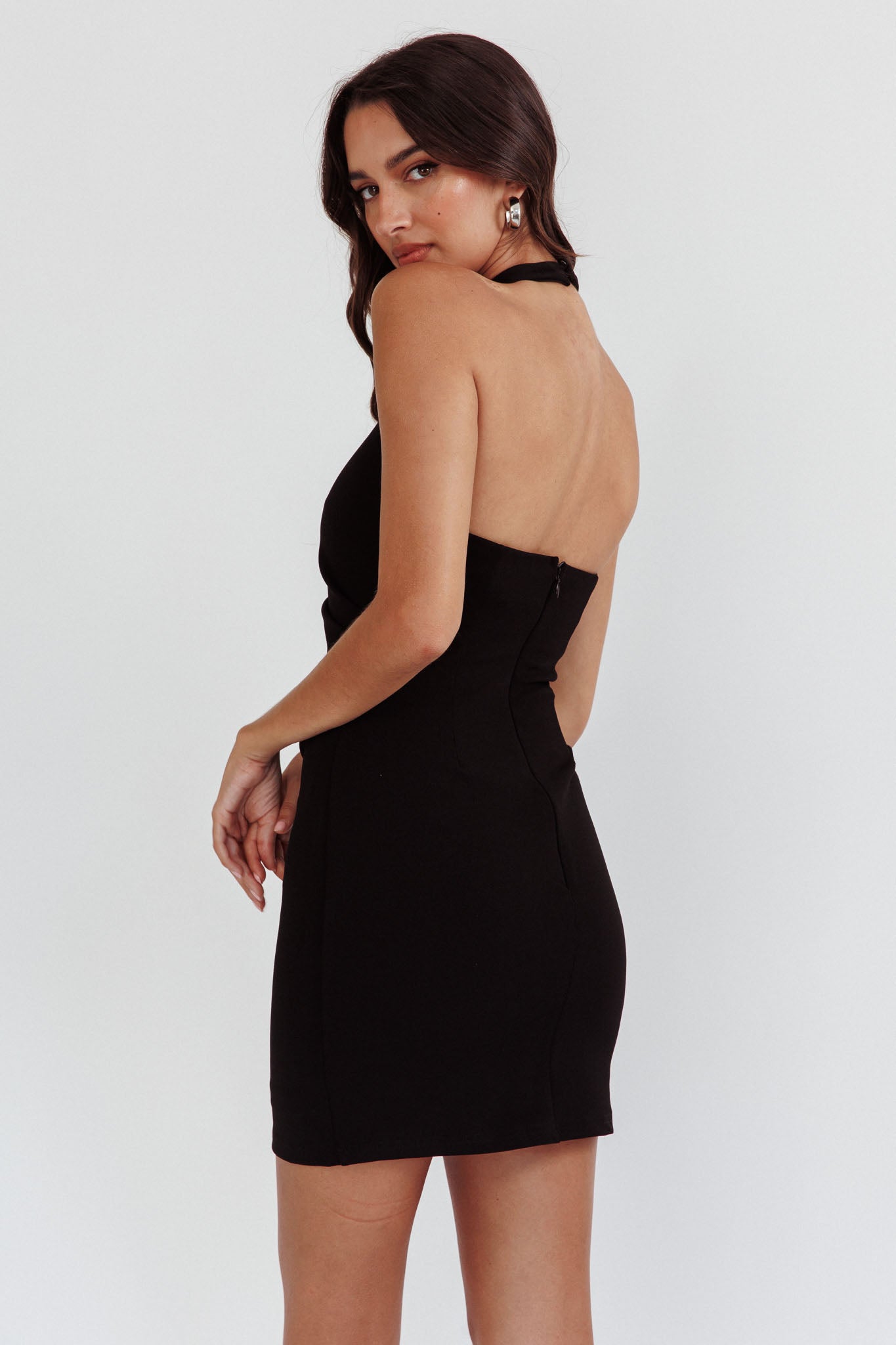 Outspoken Halterneck Mini Dress Black-Maymioy