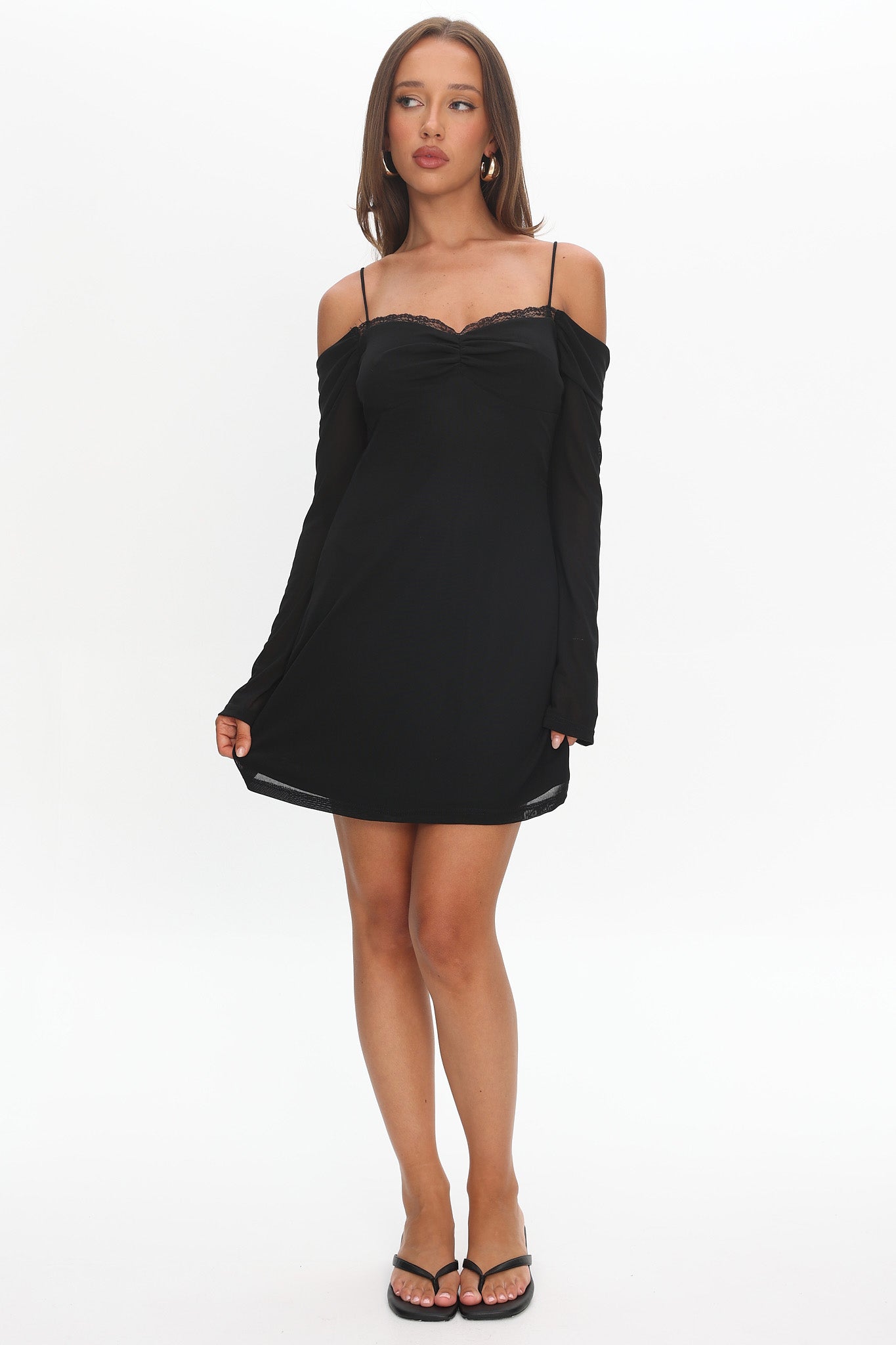 French Girl Long Sleeve Mini Dress Black-Maymioy