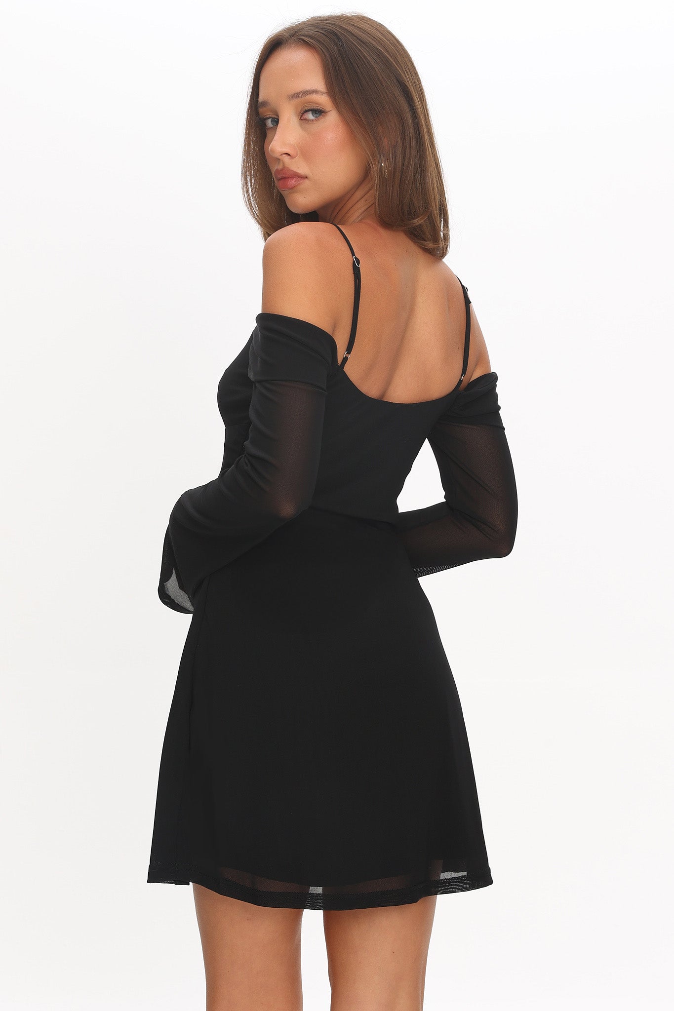 French Girl Long Sleeve Mini Dress Black-Maymioy