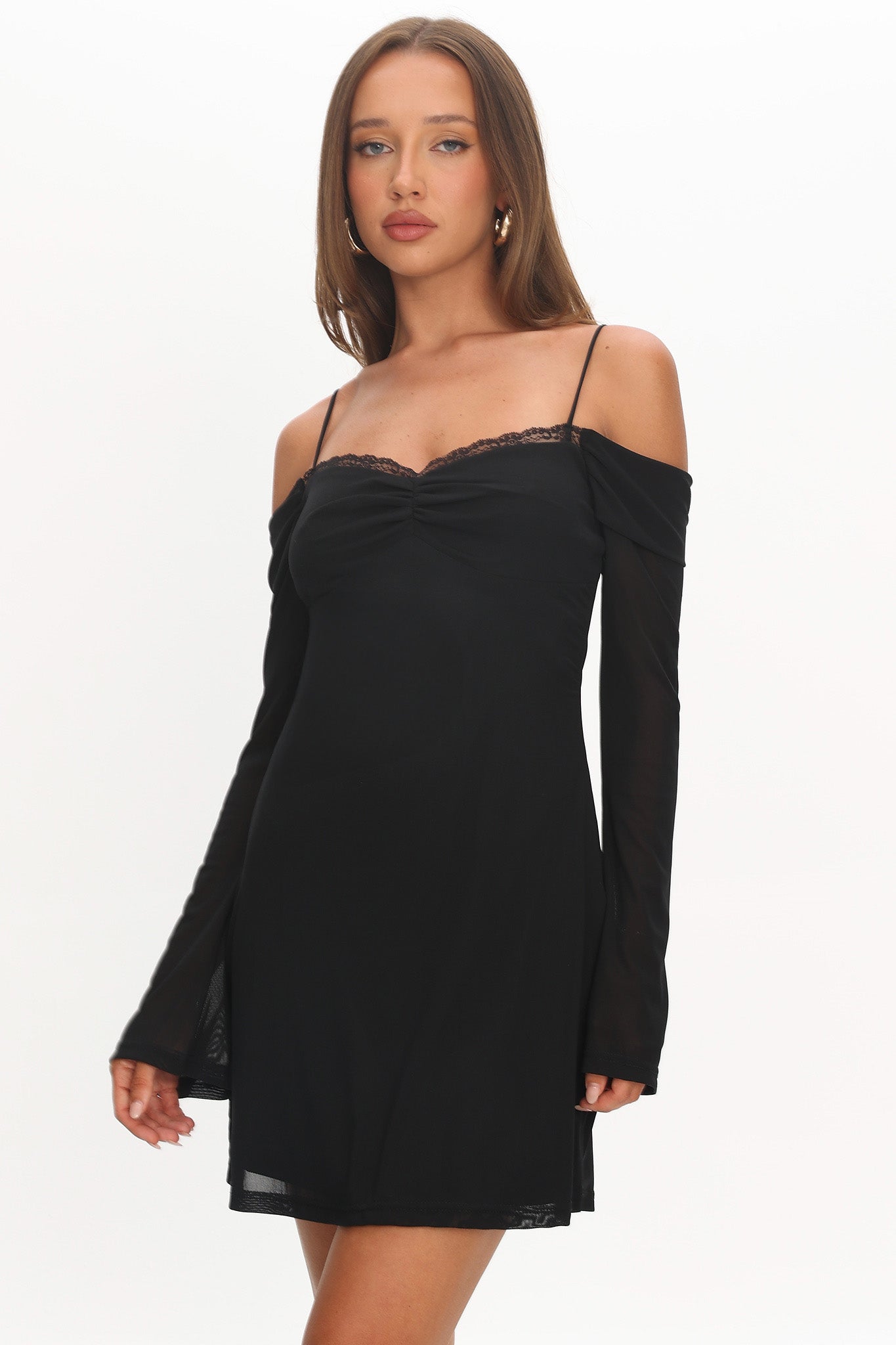 French Girl Long Sleeve Mini Dress Black-Maymioy