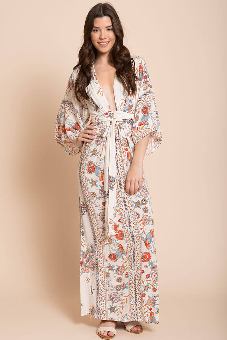 Kira Boho Floral Maxi Dress Orange-Maymioy