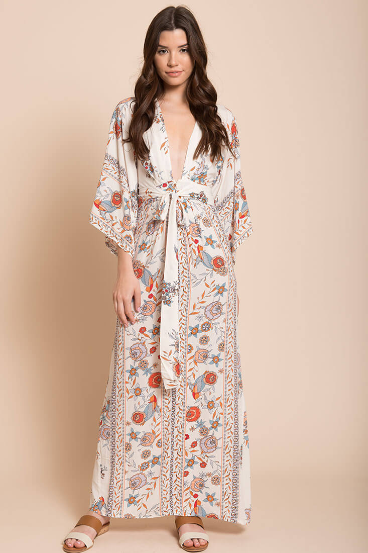 Kira Boho Floral Maxi Dress Orange-Maymioy