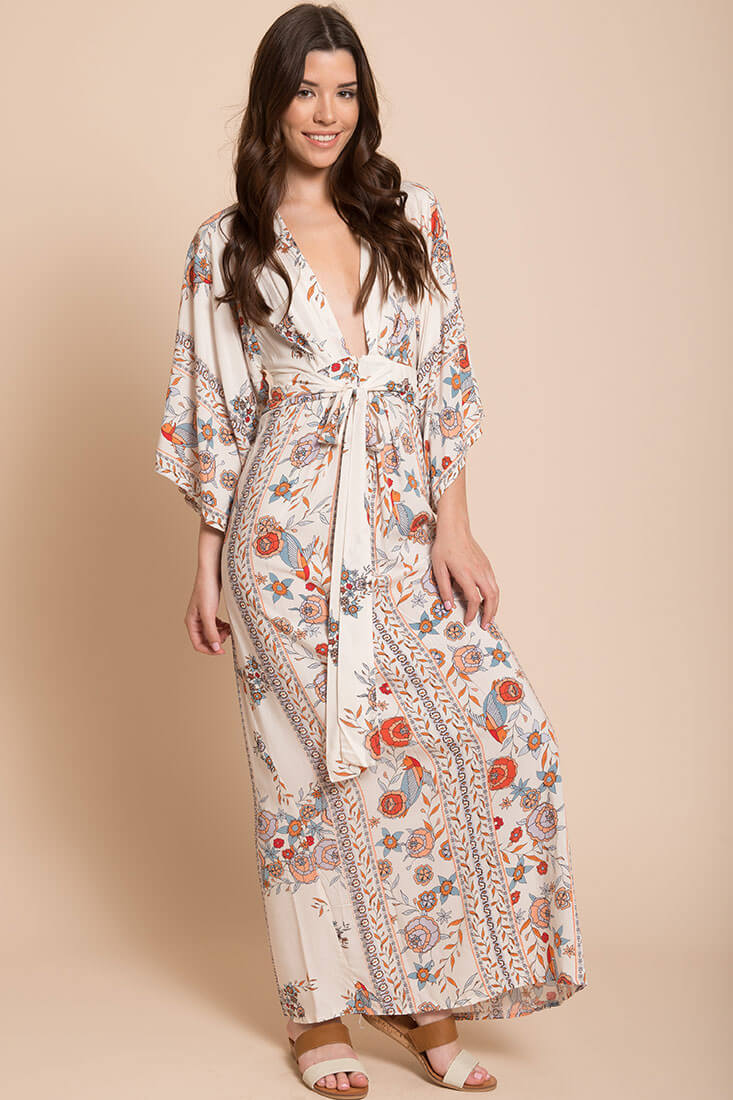 Kira Boho Floral Maxi Dress Orange-Maymioy