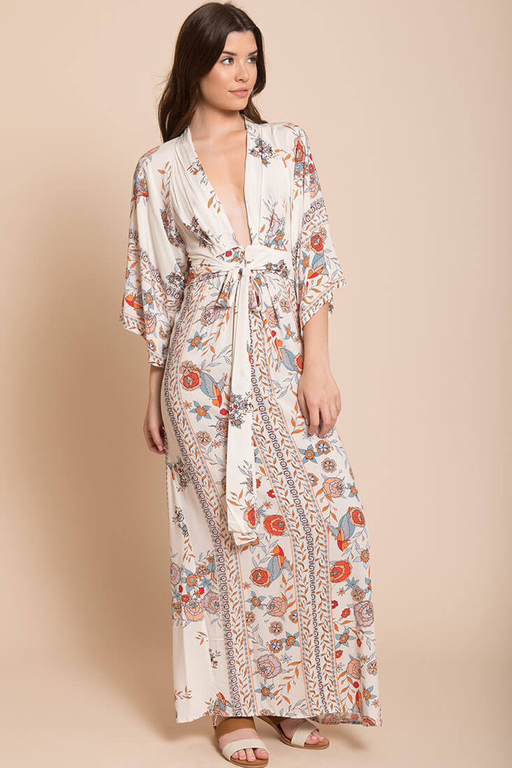 Kira Boho Floral Maxi Dress Orange-Maymioy