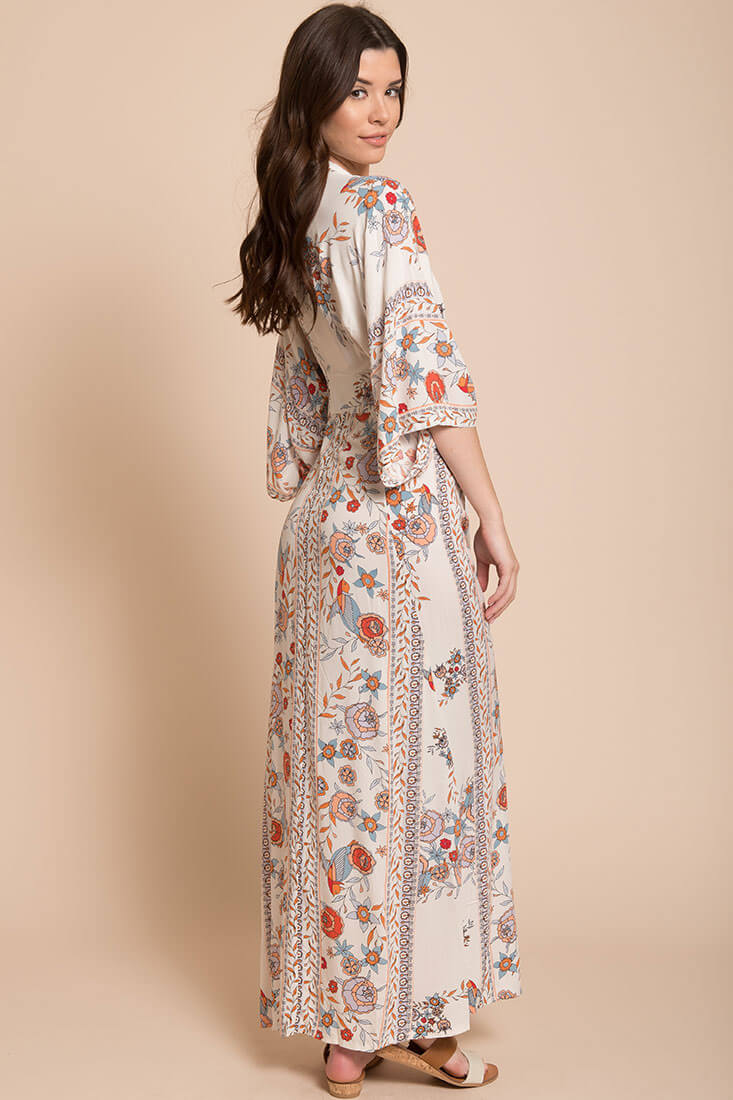 Kira Boho Floral Maxi Dress Orange-Maymioy