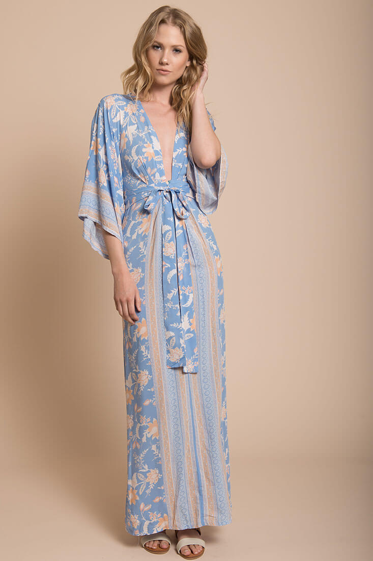 Kira Kimono Maxi Dress Blue-Maymioy
