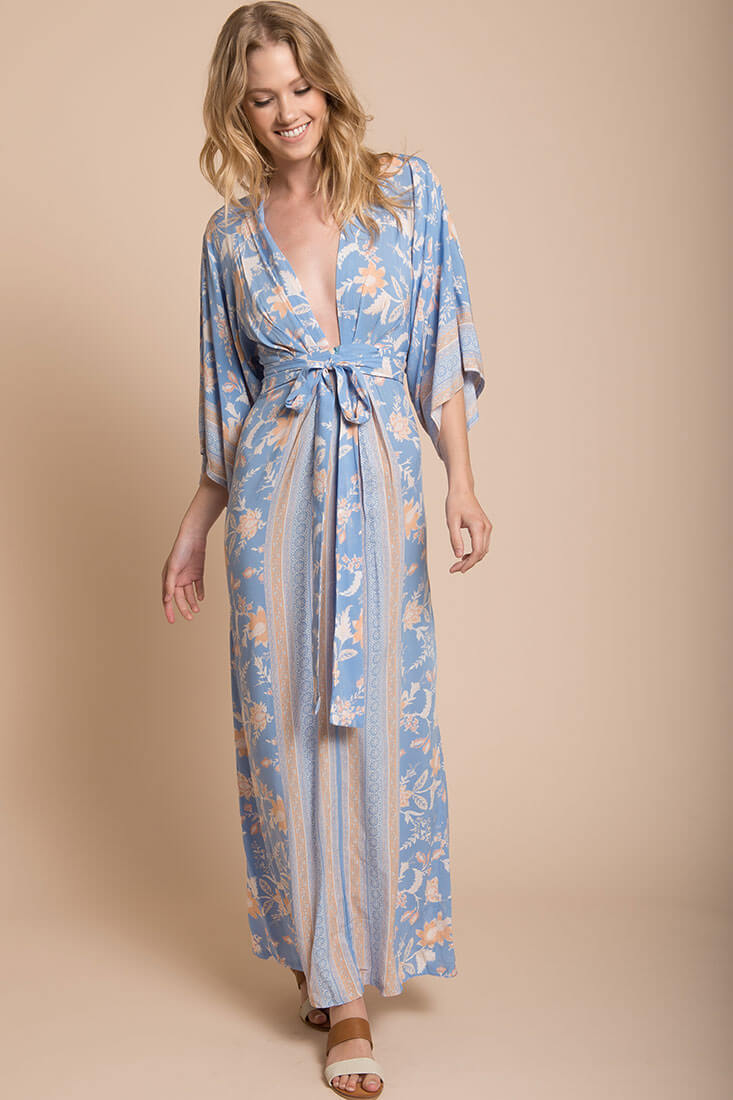 Kira Kimono Maxi Dress Blue-Maymioy