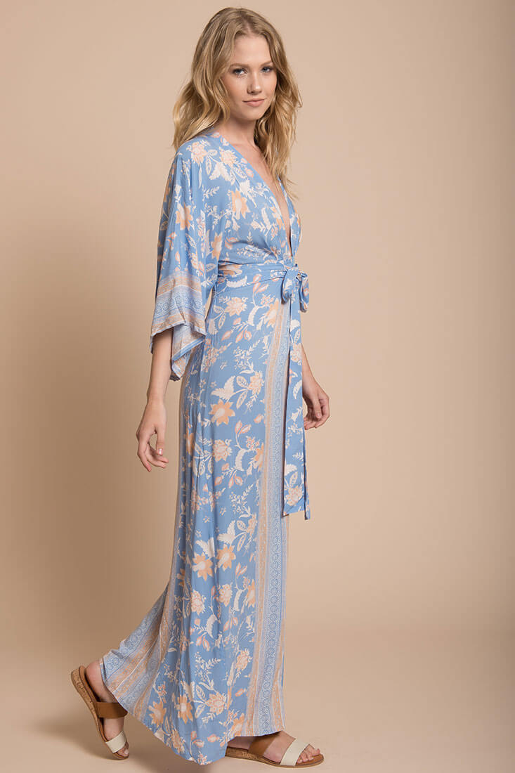 Kira Kimono Maxi Dress Blue-Maymioy