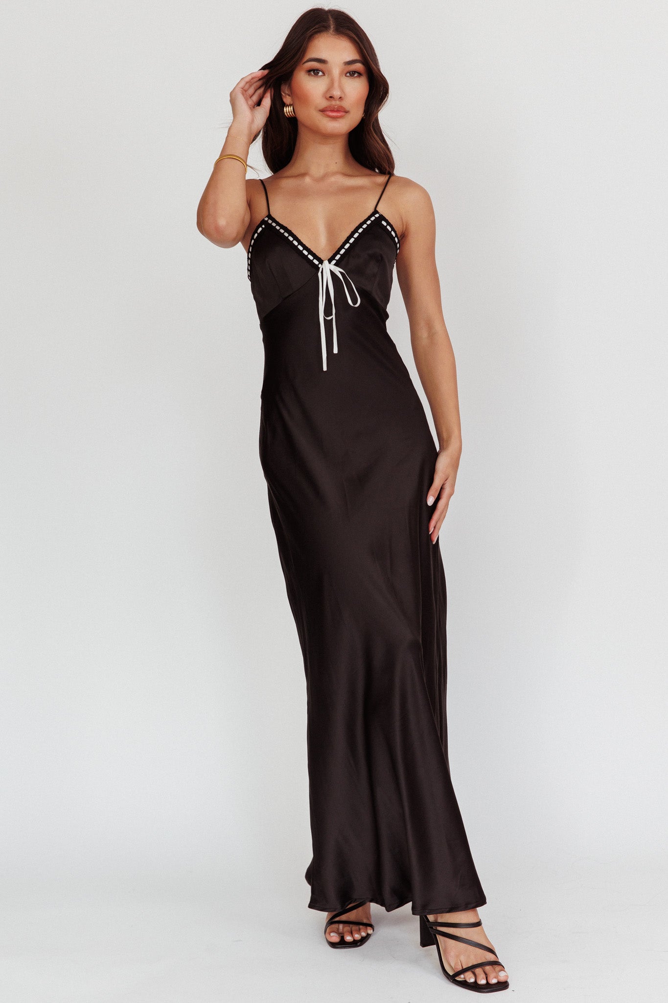 Sharla Bow Bust Maxi Dress Black-Maymioy