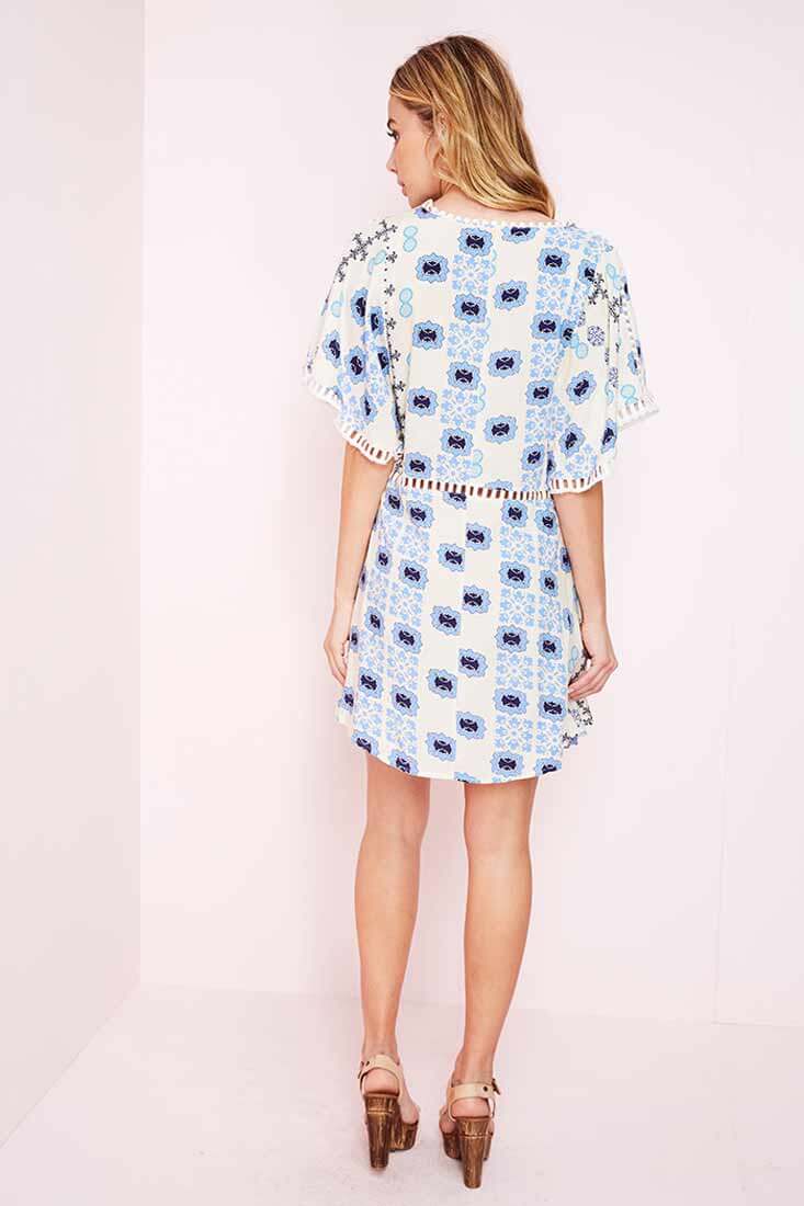 Yaritza Eyelit Mixed Print Dress Blue-Maymioy