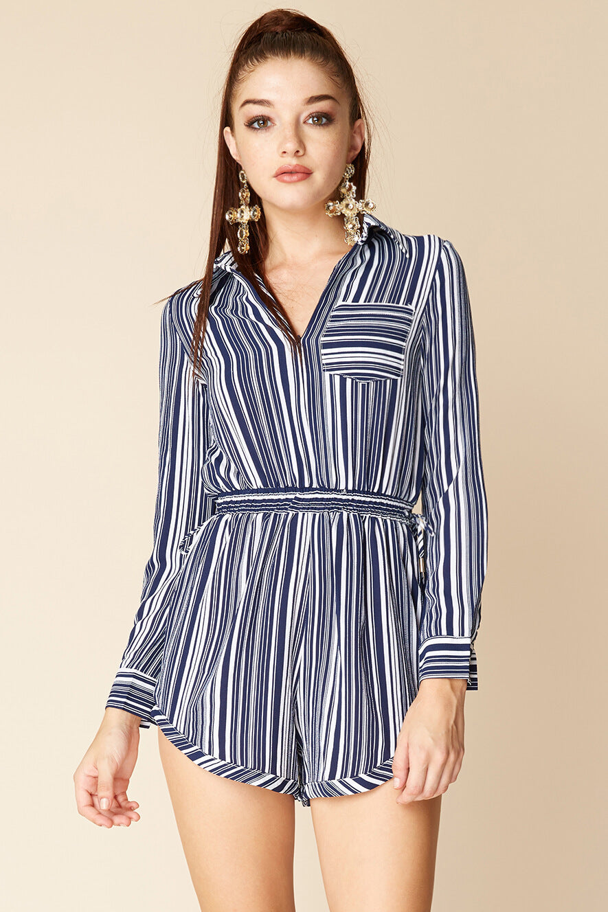 Mia Belted Shirt Dress Navy / White-Maymioy
