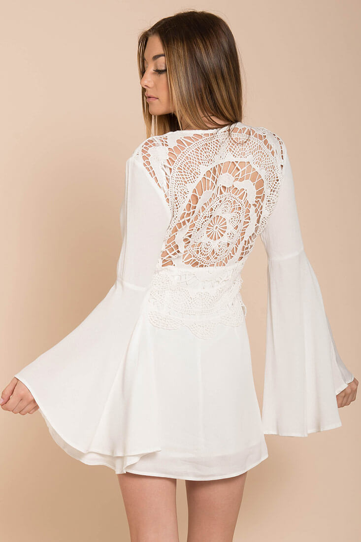 Carmen Bell Sleeve Dress White-Maymioy