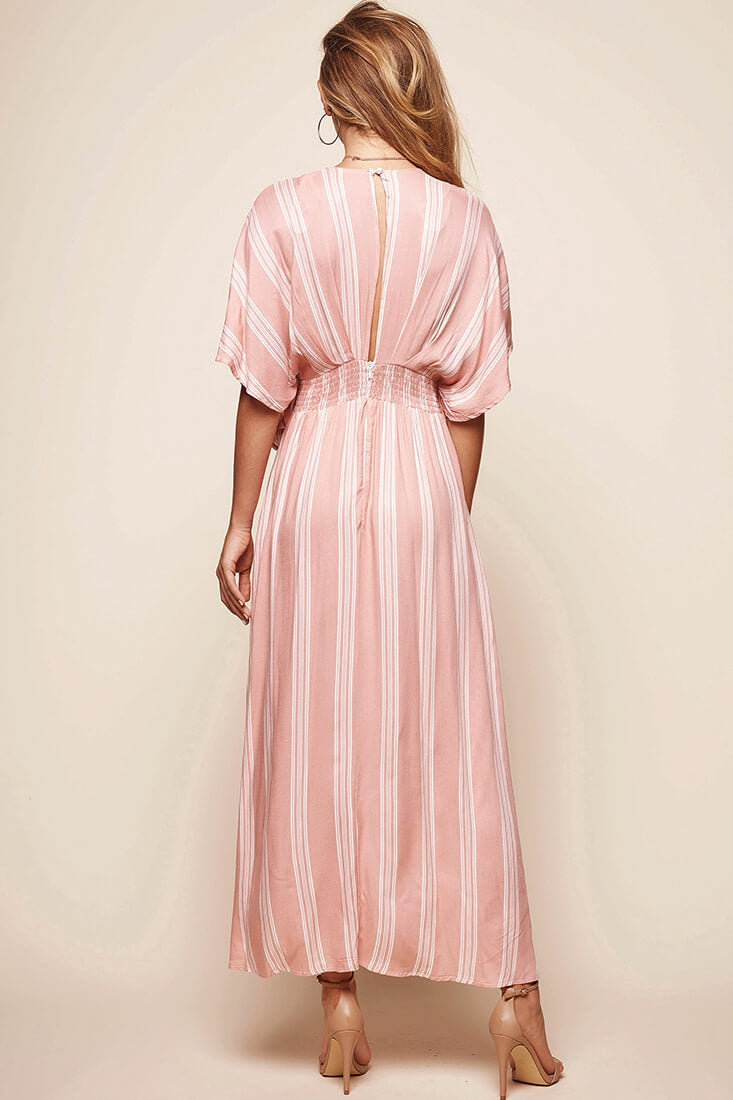 Libby Maxi Dress Peach Stripe-Maymioy