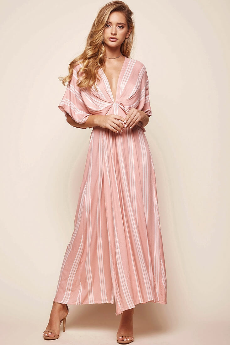 Libby Maxi Dress Peach Stripe-Maymioy