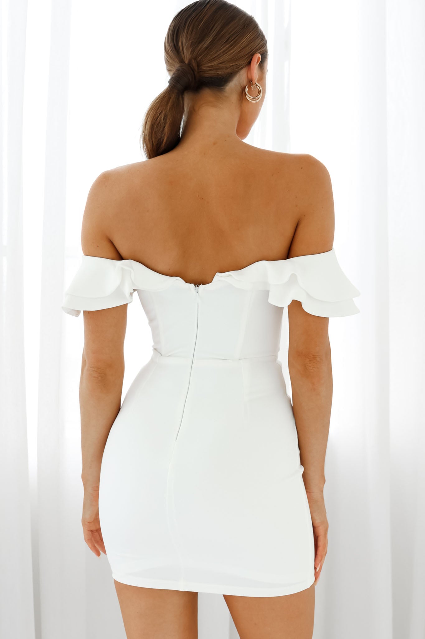 Rossi Off-Shoulder Double Ruffle Dress White-Maymioy