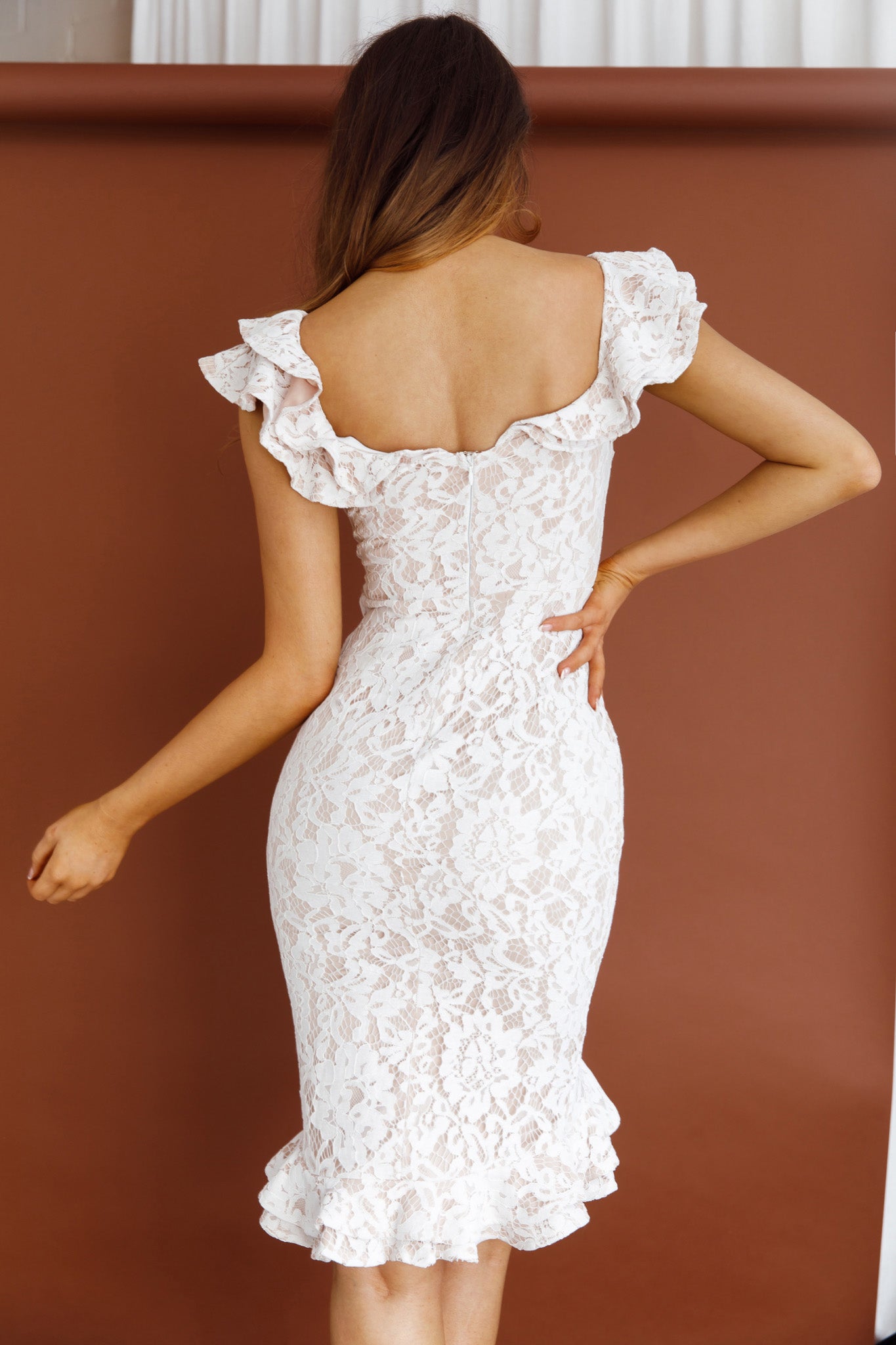Rossi Off-Shoulder Double Ruffle Lace Dress White-Maymioy