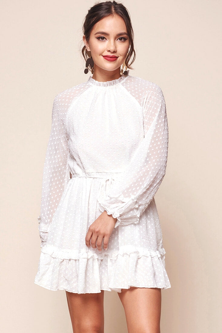 Tracee Open Back Ruffled Hemline Dress White-Maymioy