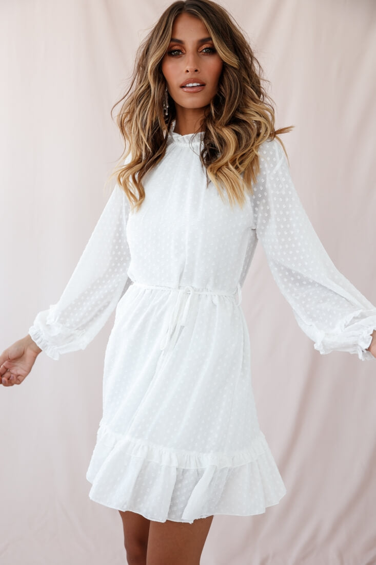 Tracee Open Back Ruffled Hemline Dress White Tall-Maymioy