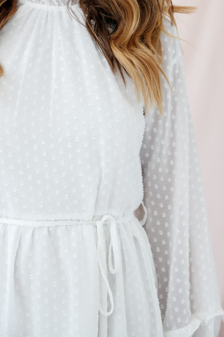 Tracee Open Back Ruffled Hemline Dress White Tall-Maymioy