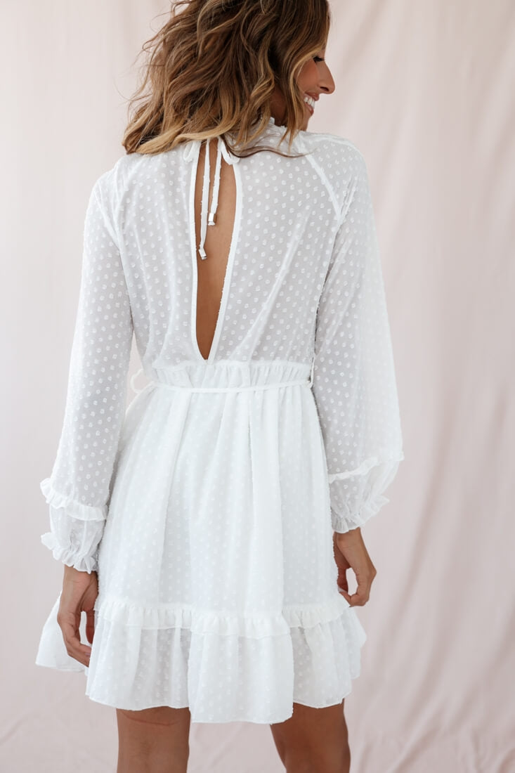 Tracee Open Back Ruffled Hemline Dress White Tall-Maymioy