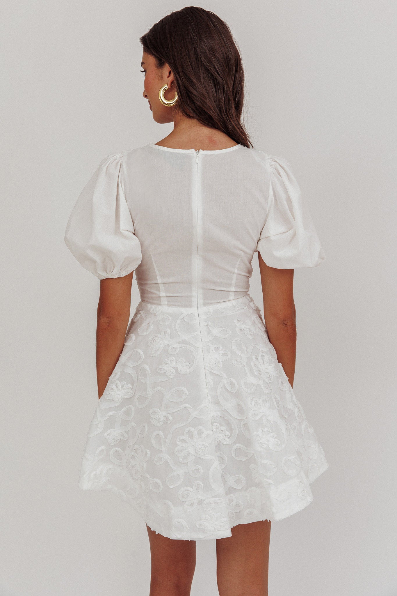 Samsara Puff Sleeve Mini Dress White-Maymioy
