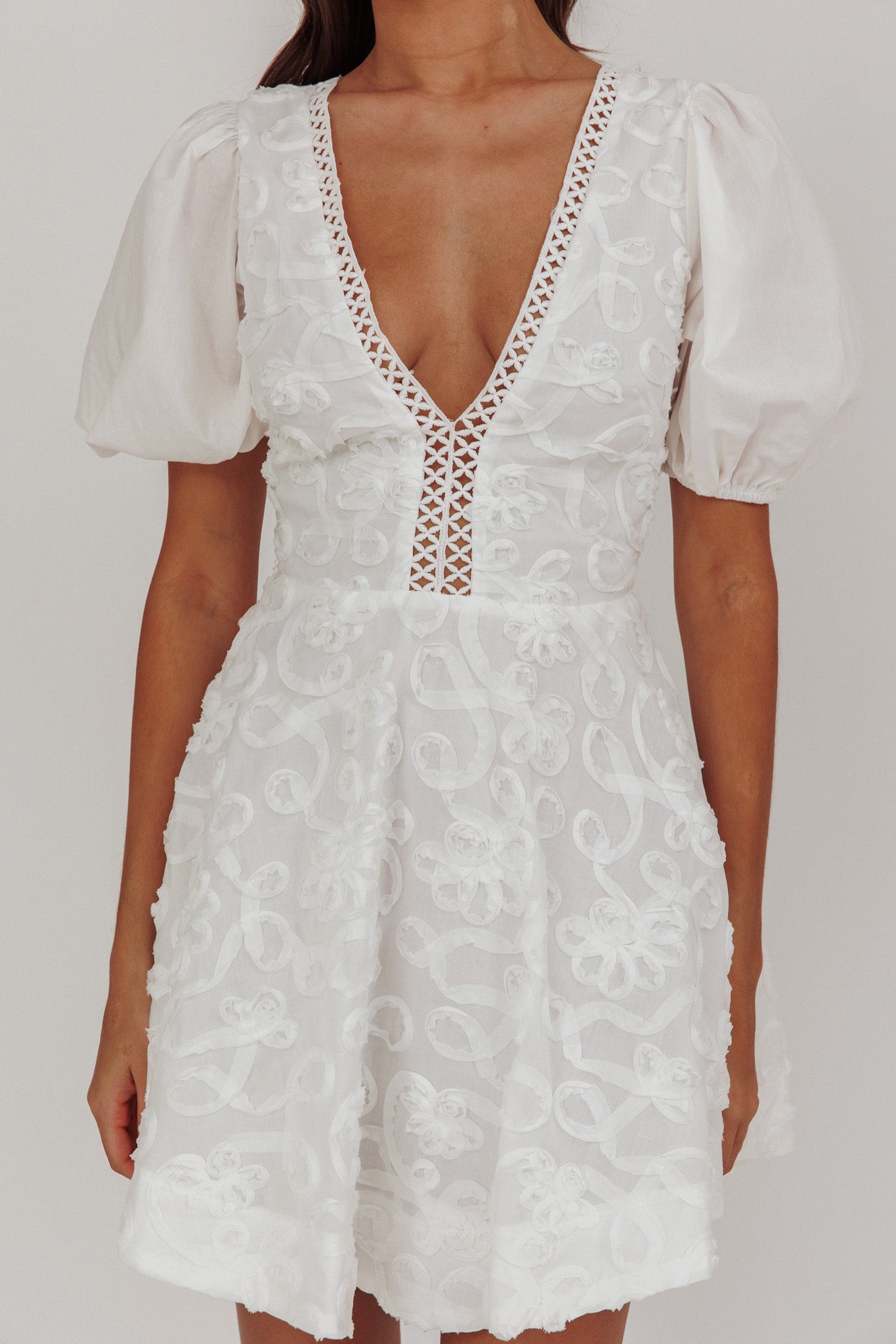 Samsara Puff Sleeve Mini Dress White-Maymioy