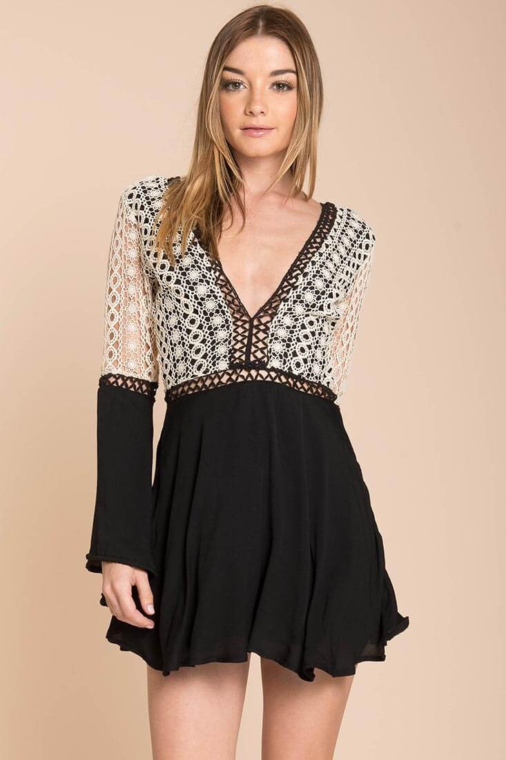 Carson Crochet Details Dress Black/White-Maymioy