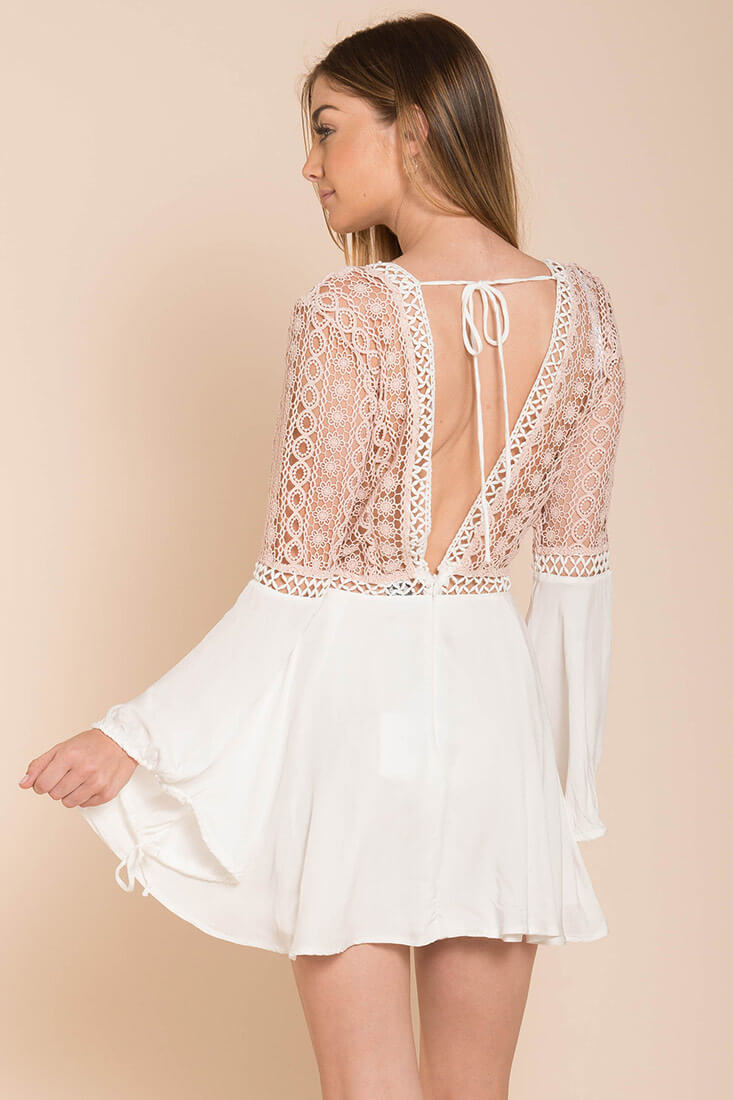 Carson Crochet Details Dress White-Maymioy