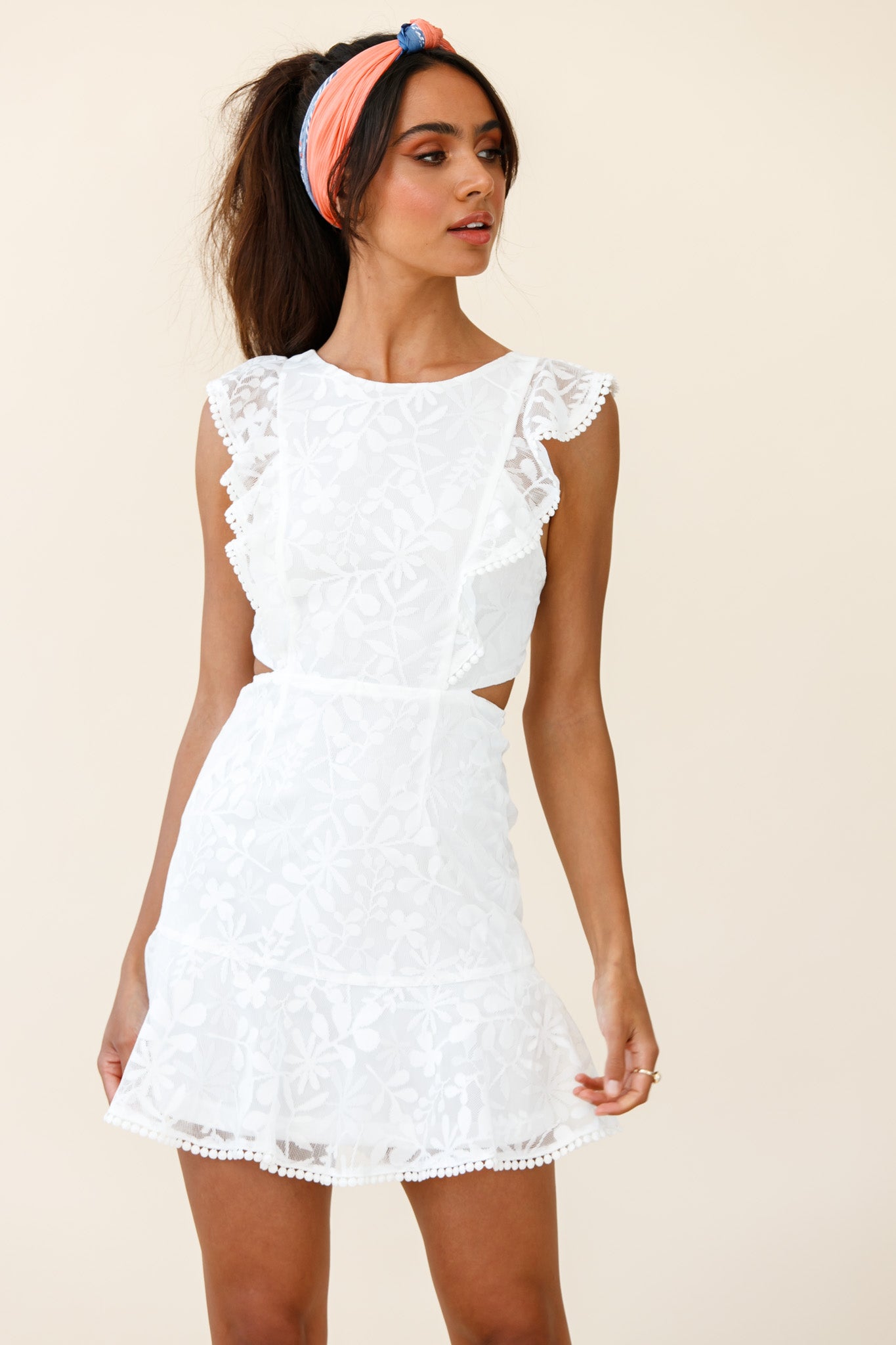 Jackie Pinafore Floral Mesh Dress White-Maymioy