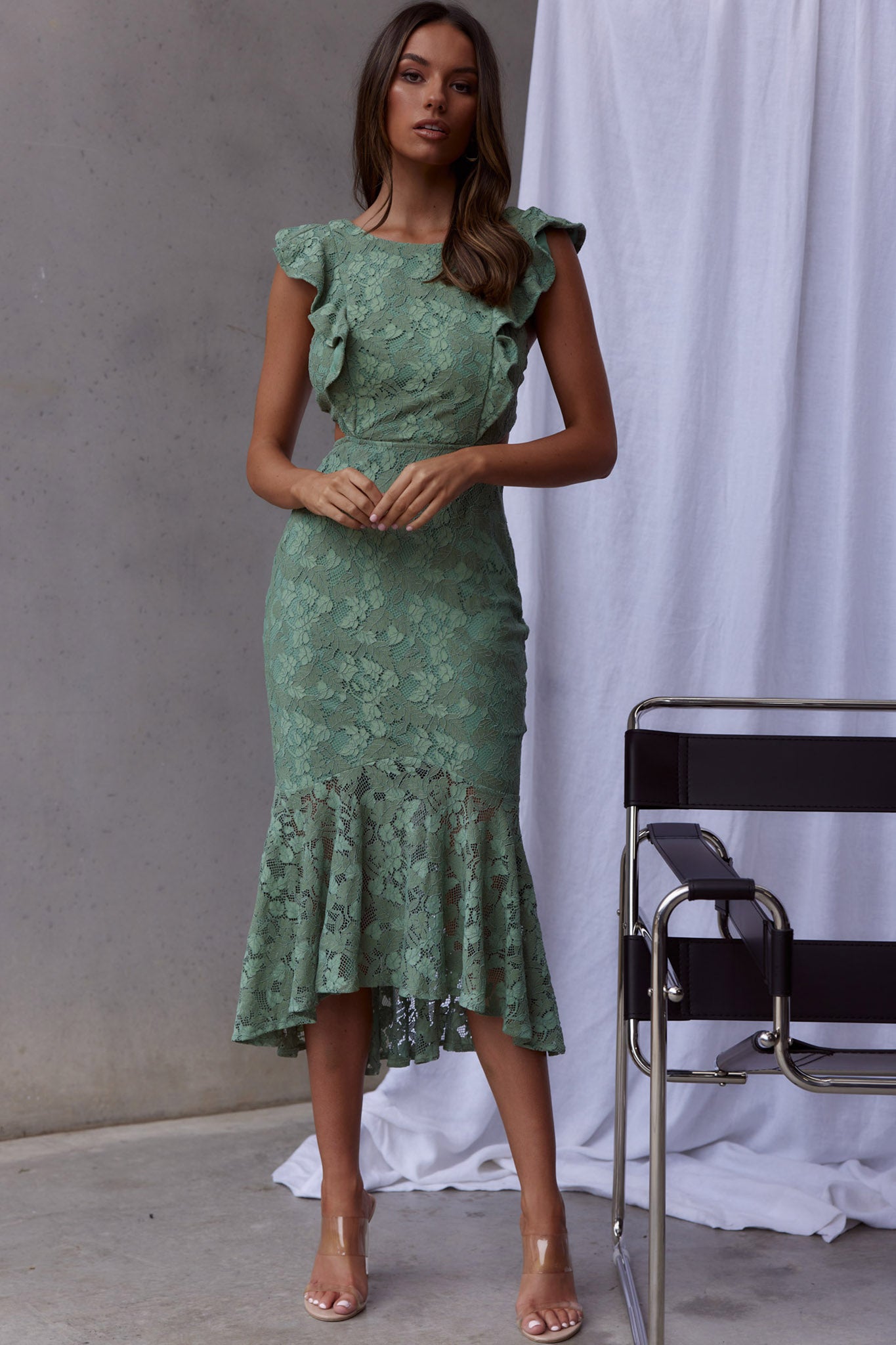 Jackie Pinafore Floral Lace Dress Avocado-Maymioy