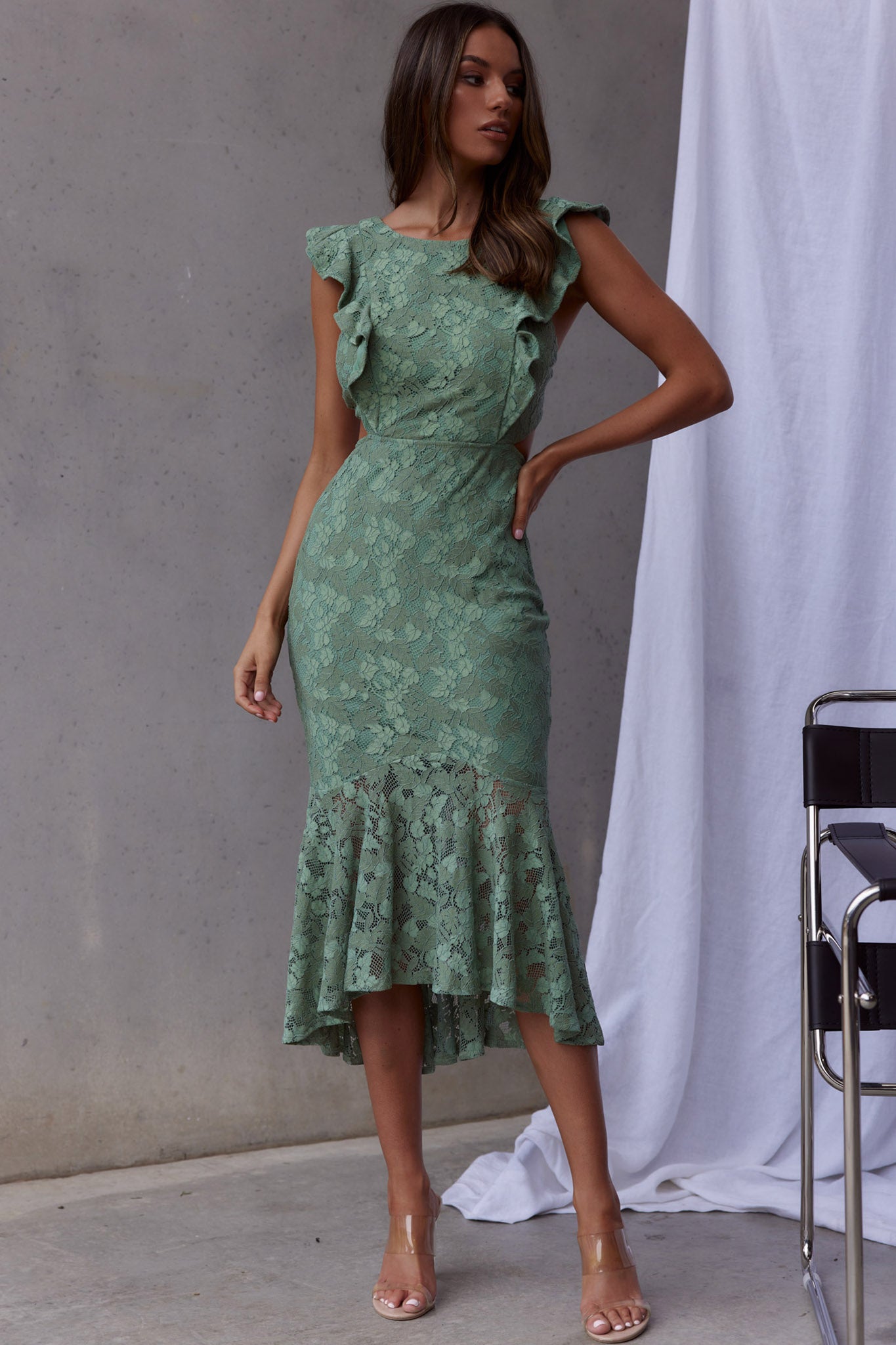 Jackie Pinafore Floral Lace Dress Avocado-Maymioy