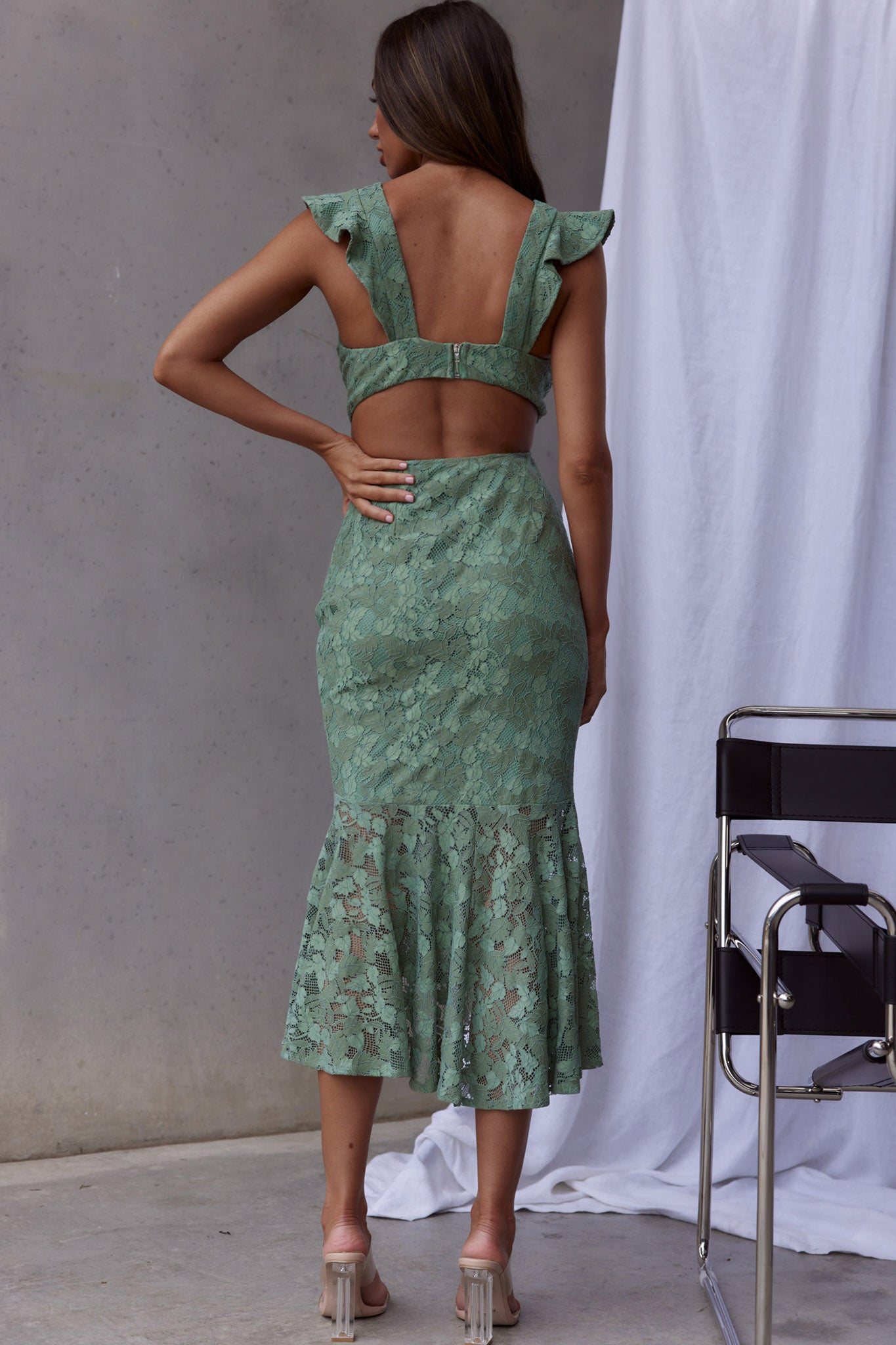 Jackie Pinafore Floral Lace Dress Avocado-Maymioy